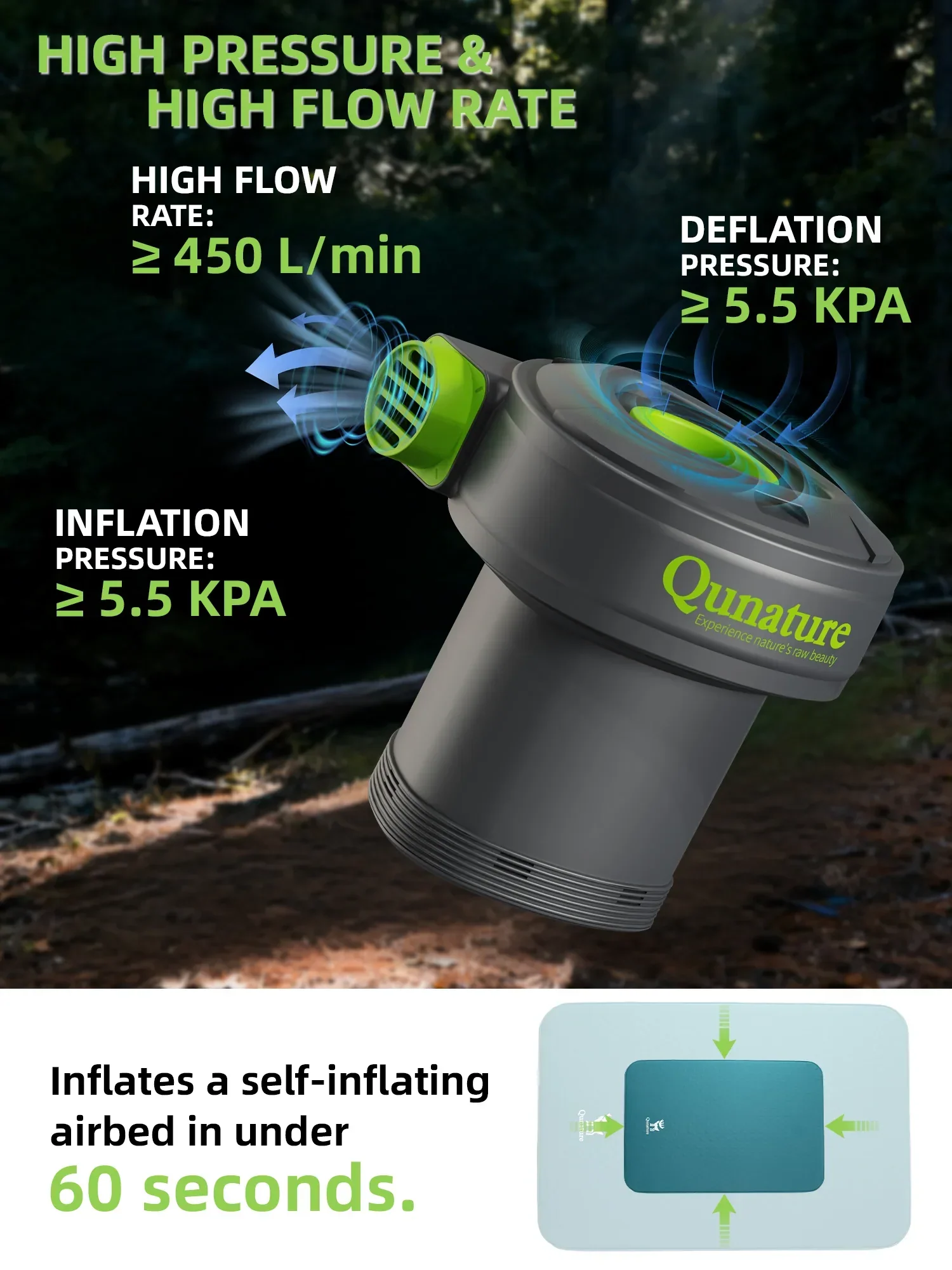 5KPa Rechargeable Electric Air Pump with 3 Nozzles & Type-C Cable - Image 2