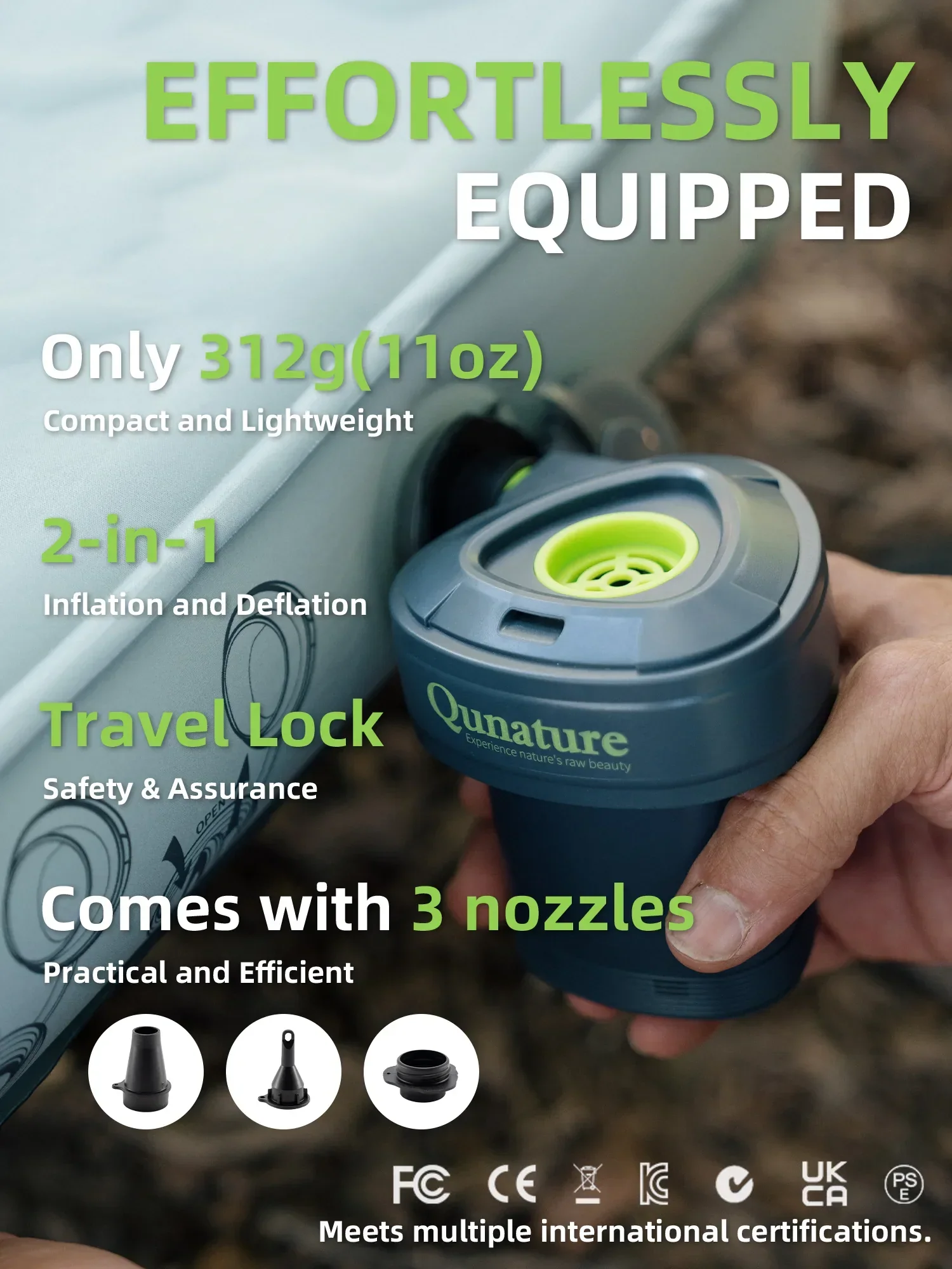5KPa Rechargeable Electric Air Pump with 3 Nozzles & Type-C Cable - Image 3