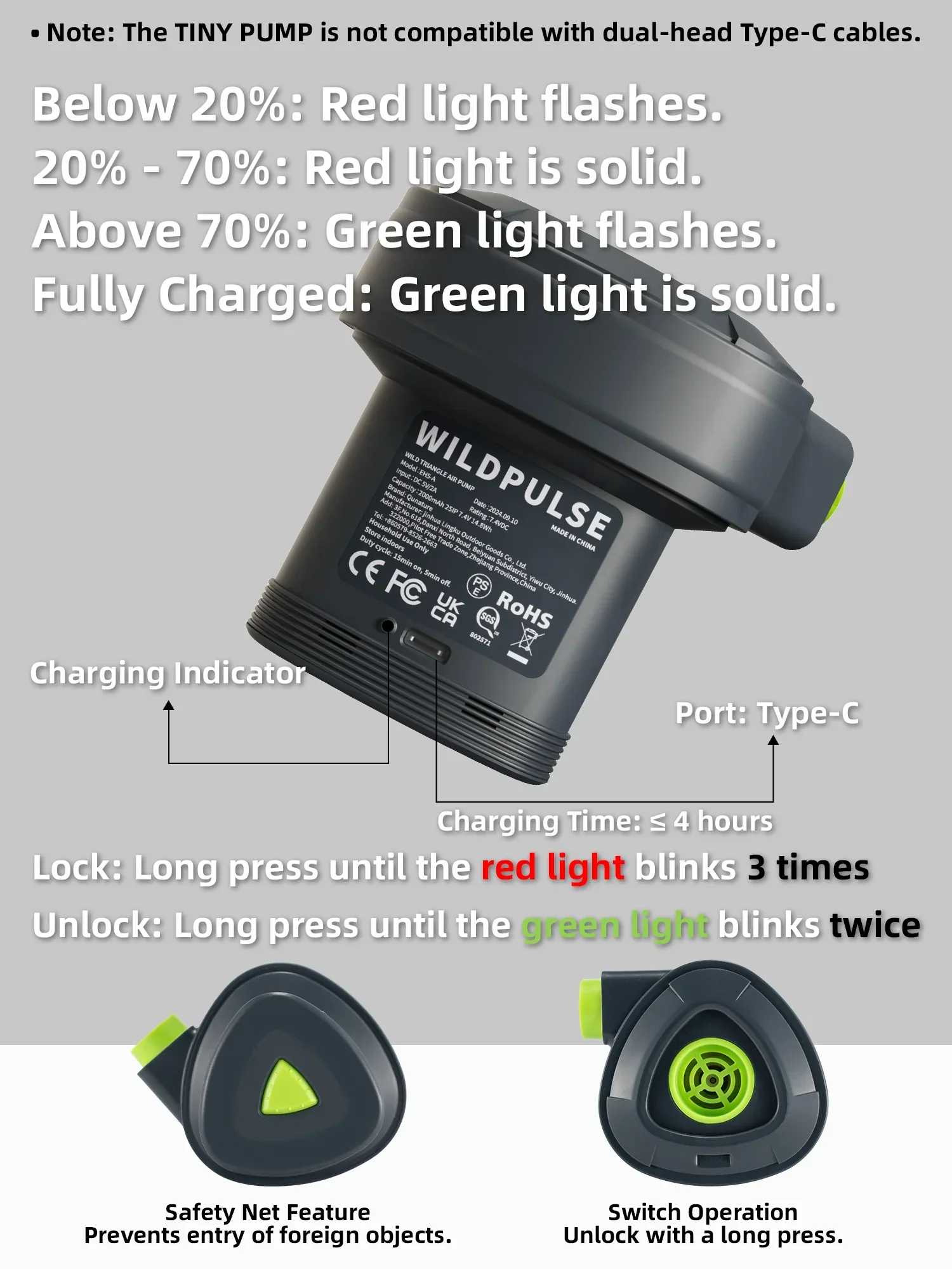 5KPa Rechargeable Electric Air Pump with 3 Nozzles & Type-C Cable - Image 5