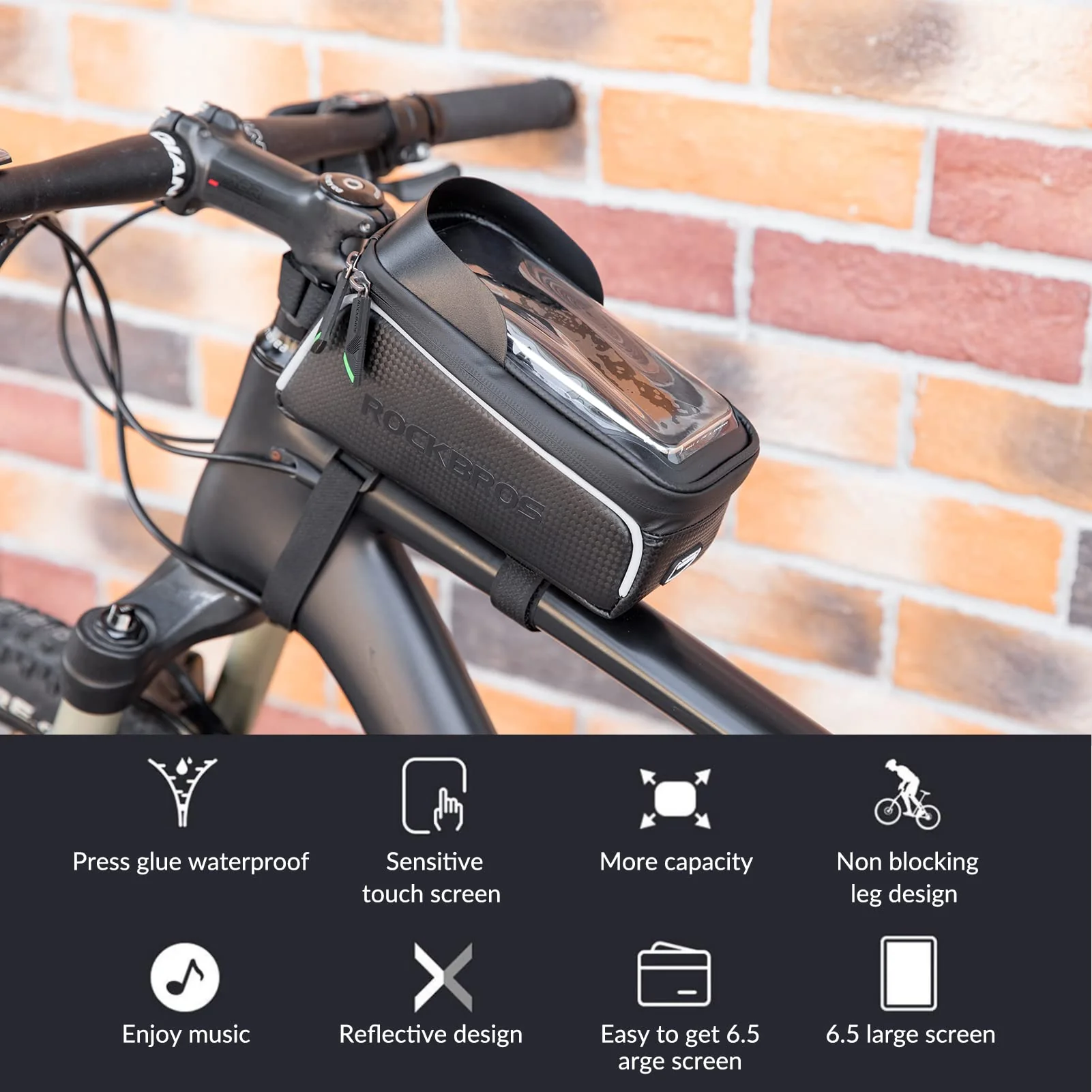 ROCKBROS Bike Frame Bag Waterproof Top Tube Bag Phone Touch Screen - Image 3