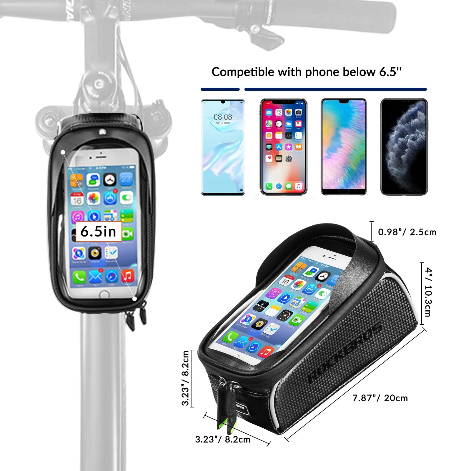 ROCKBROS Bike Frame Bag Waterproof Top Tube Bag Phone Touch Screen - Image 5