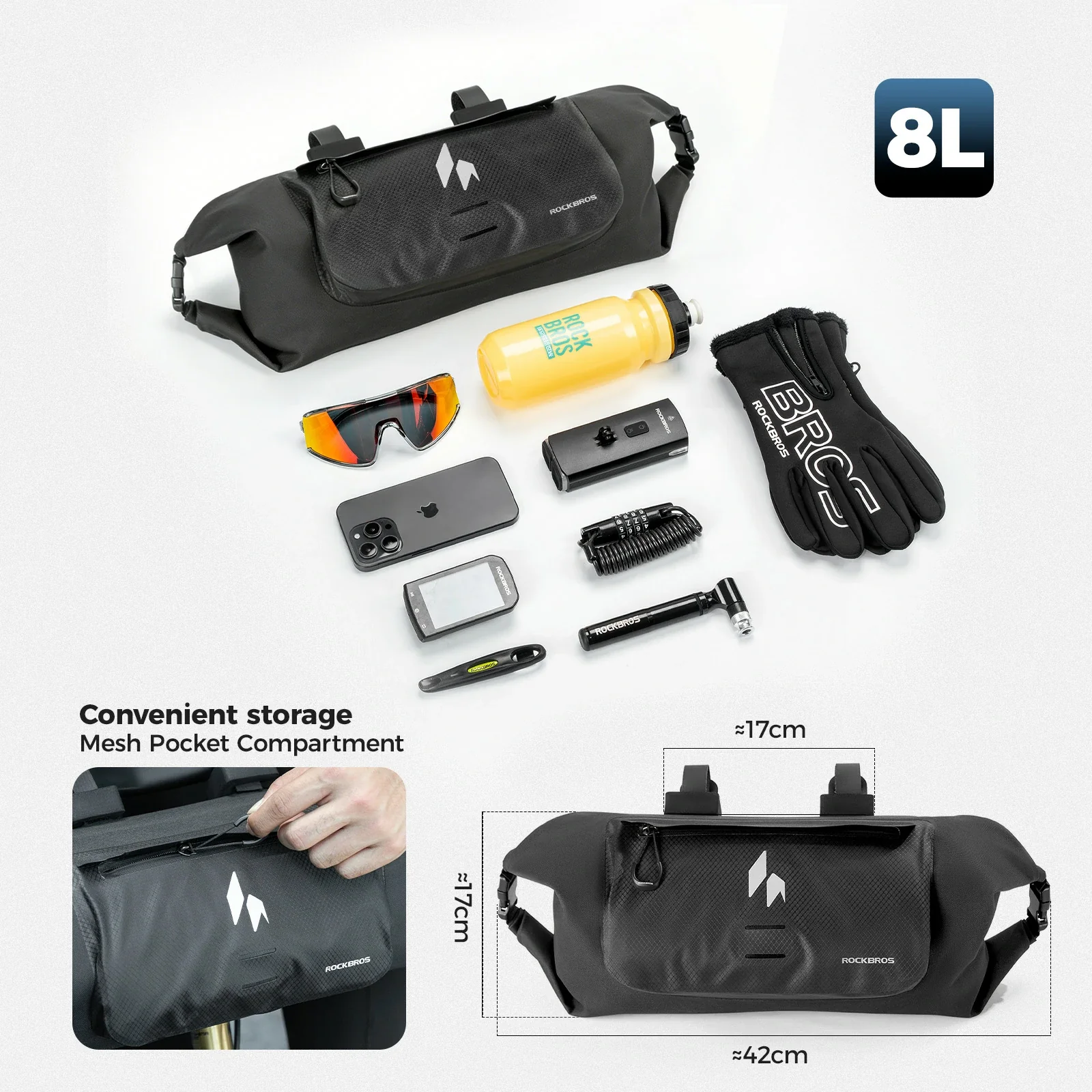 RideMate 100% Waterproof Bike Handlebar Bag 8L AS-154 - Image 7