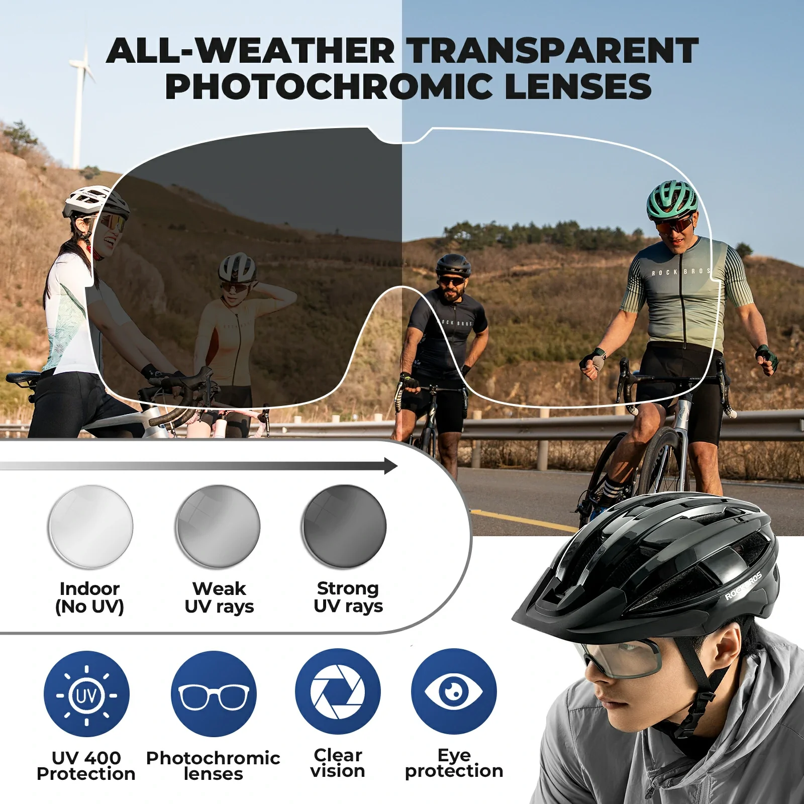 Bike Helmet with Photochromic Visor USB Rechargeable Tail Light - Image 8