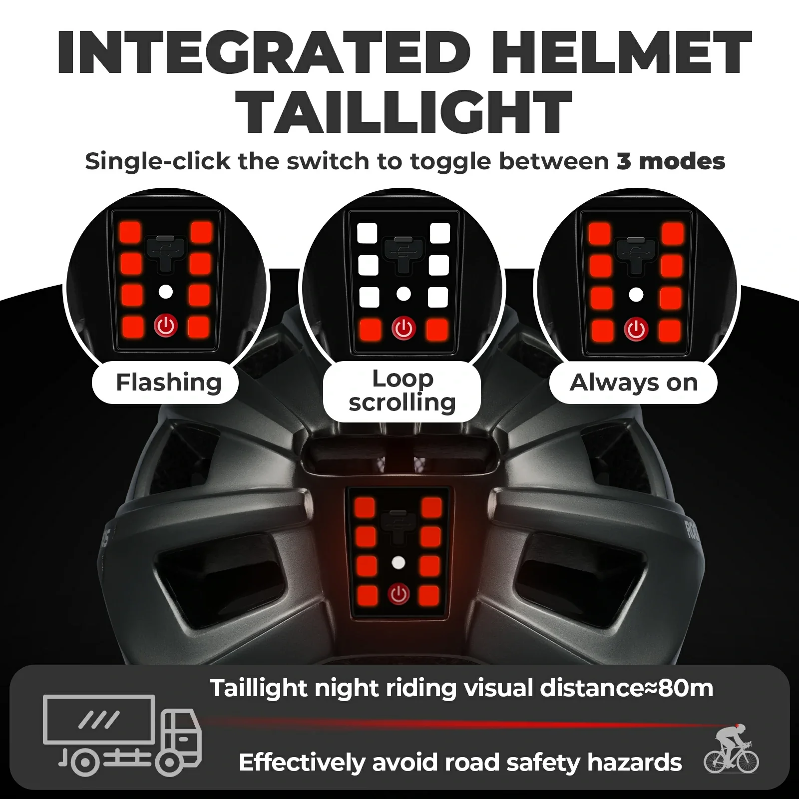 Bike Helmet with Photochromic Visor USB Rechargeable Tail Light - Image 9
