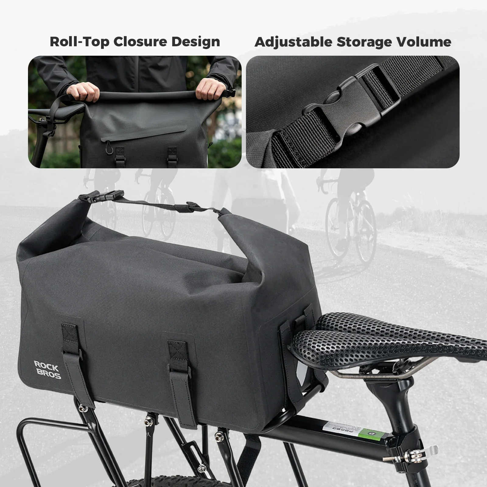 Bike Rear Rack Bag Waterproof Rolltop Expandable 16 L - Image 7