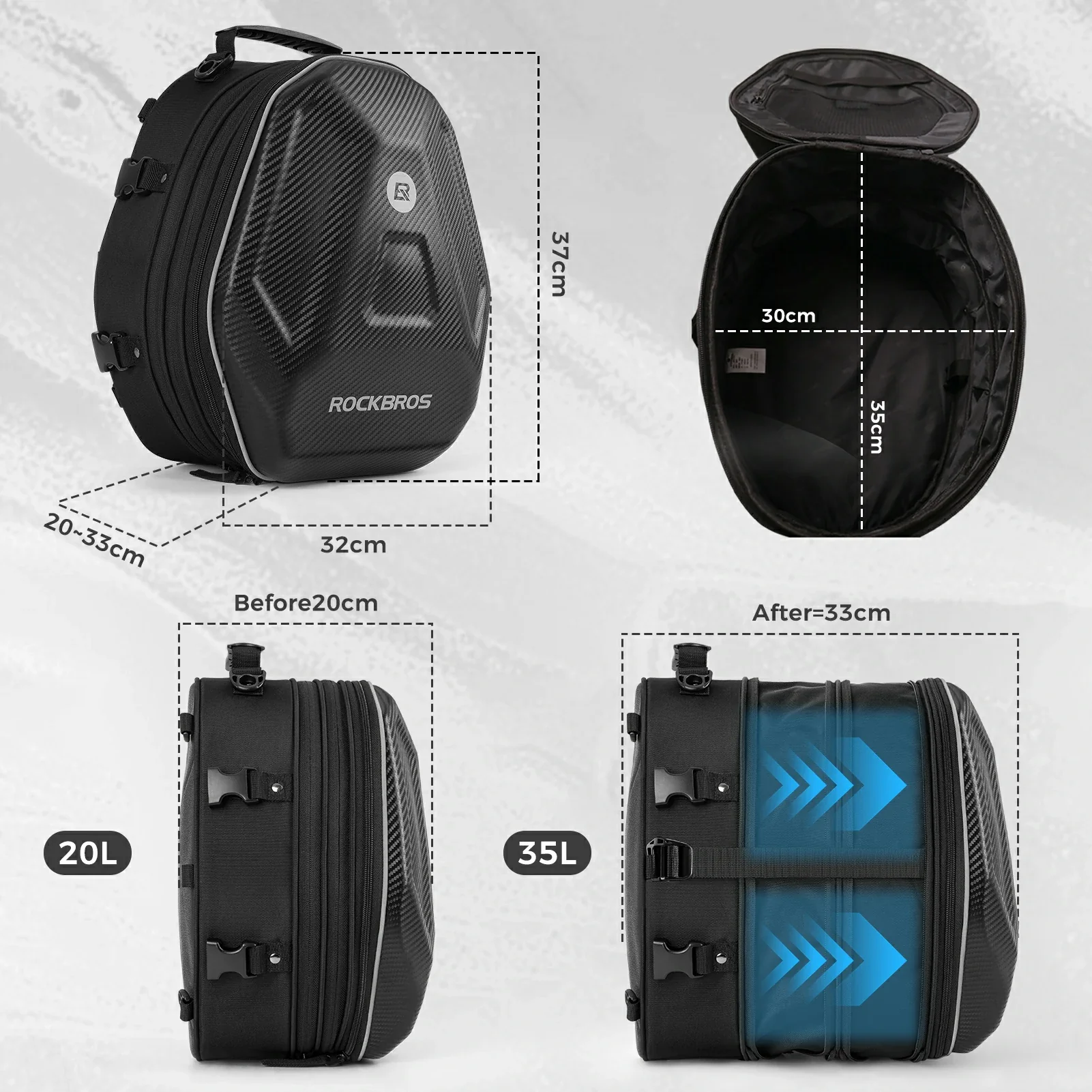 Expandable Waterproof Motorcycle Tail Bag 20-35L - Image 3