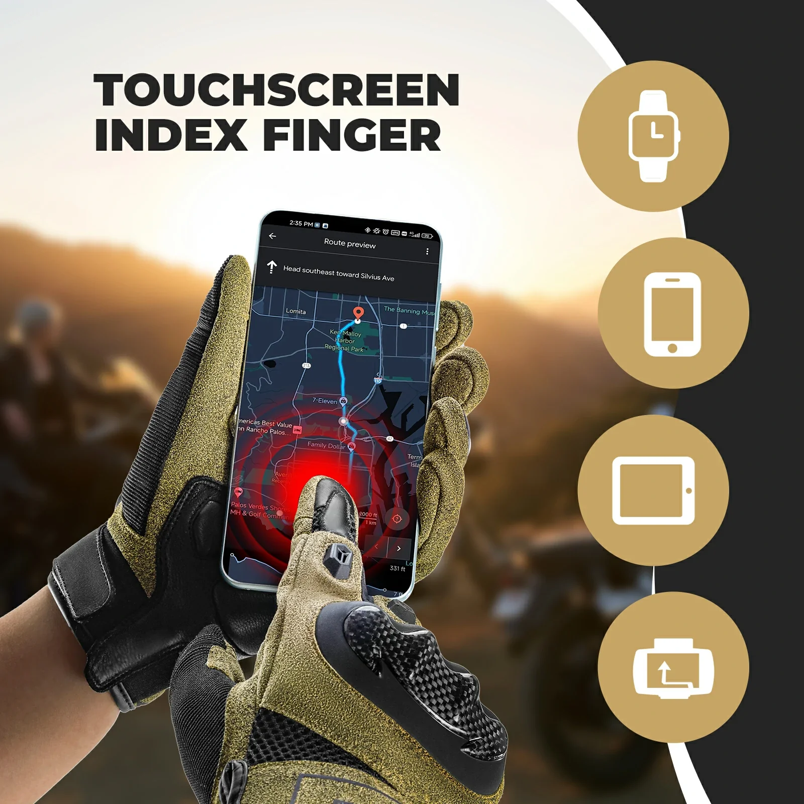 Gel Padded Cycling Gloves Full Finger, Touchscreen - Image 2