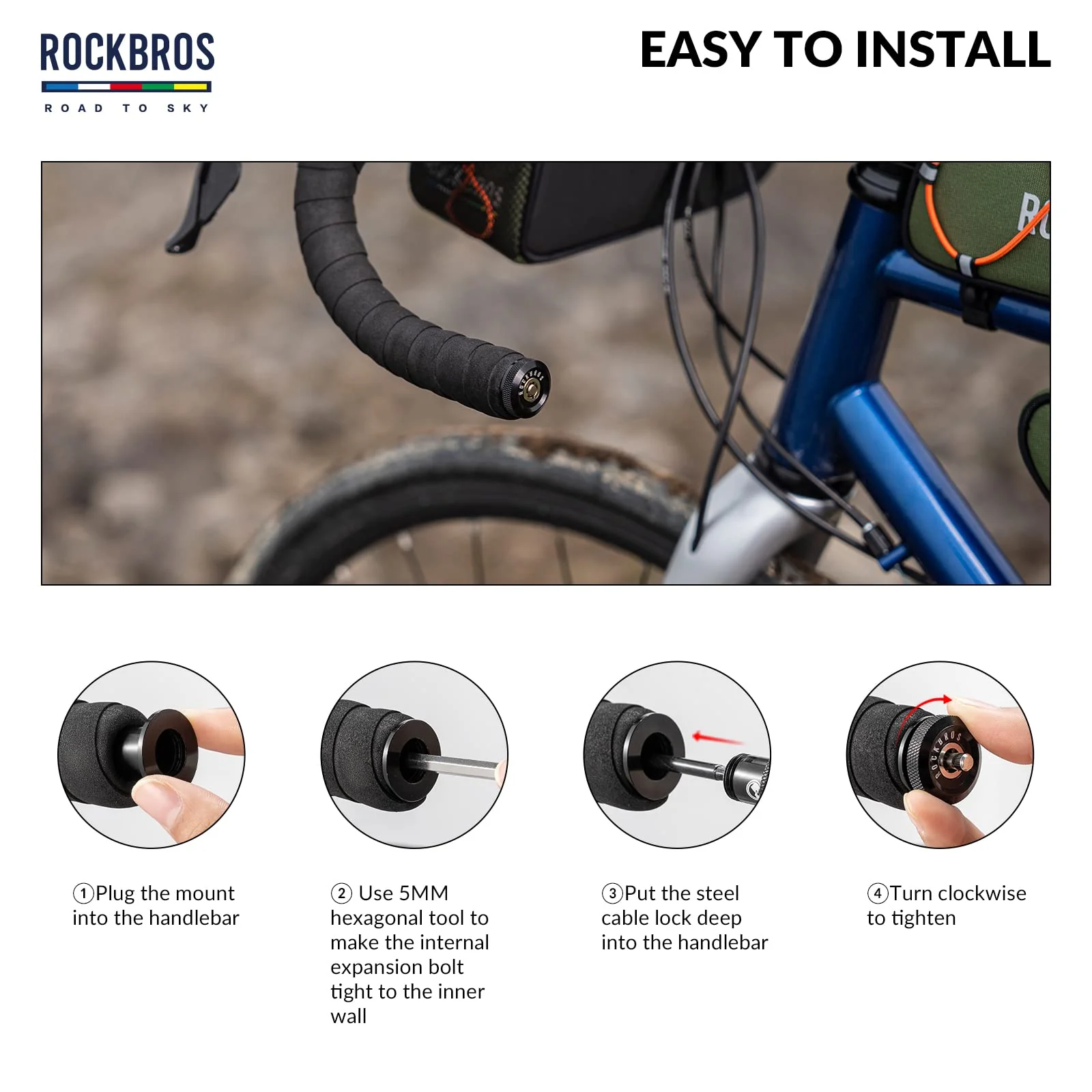 ROCKBROS Road-to-Sky Bicycle Cable Lock Mini Multifunctional Hidden 65cm - Image 6