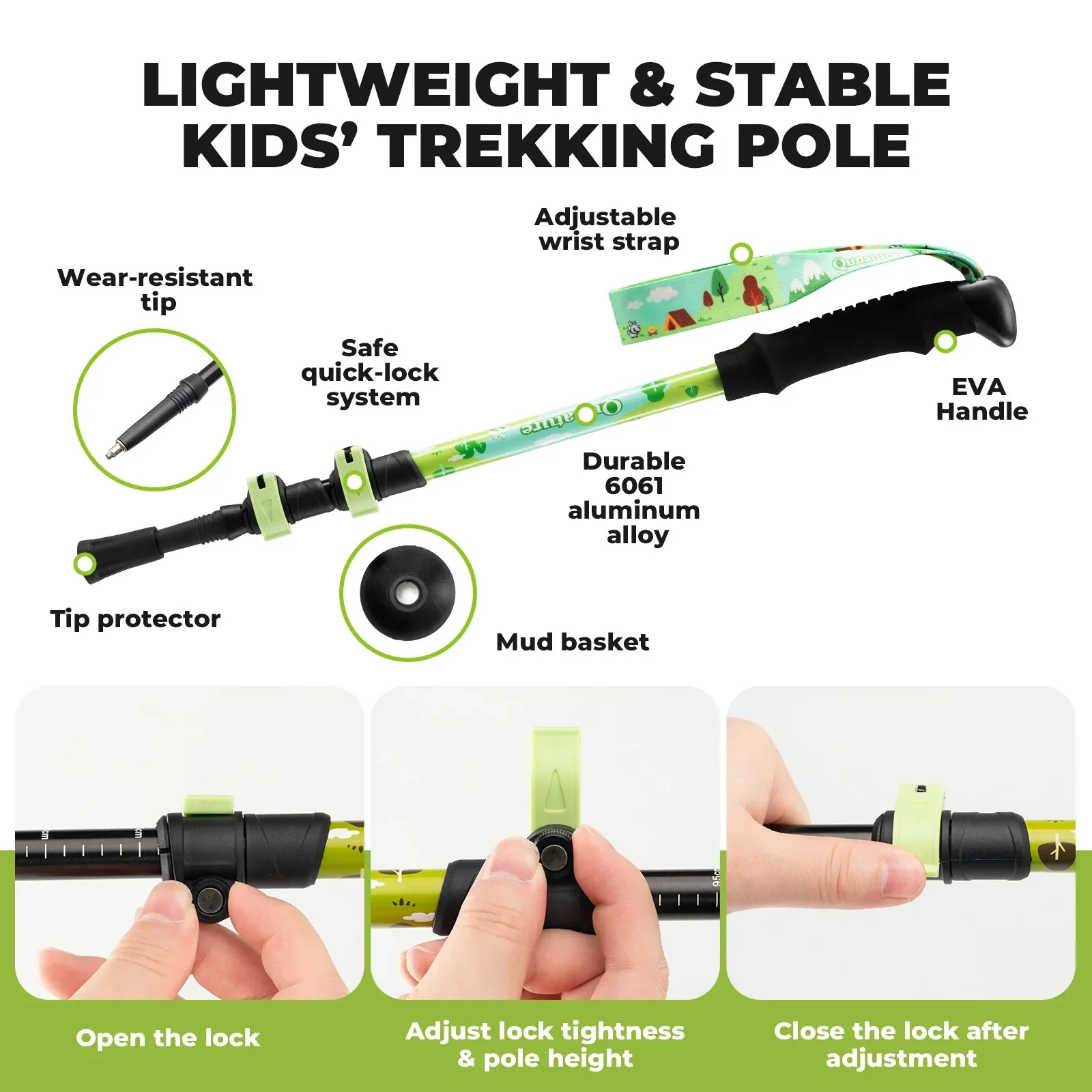 Kids Aluminum Trekking Pole with Adjustable Height - Image 8