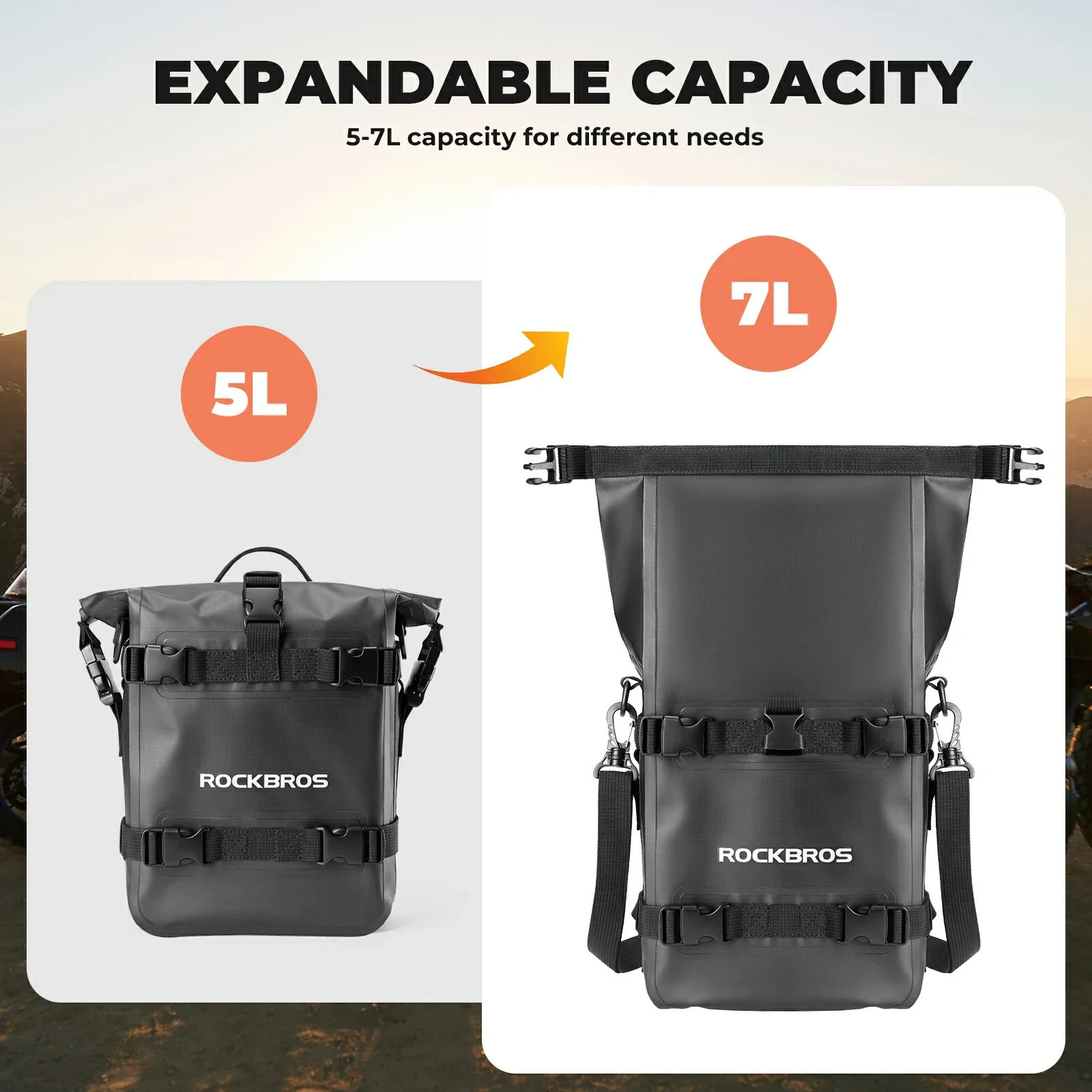 Motorcycle Side Bags 100% Waterproof with Shoulder Strap 5-7L - Image 3