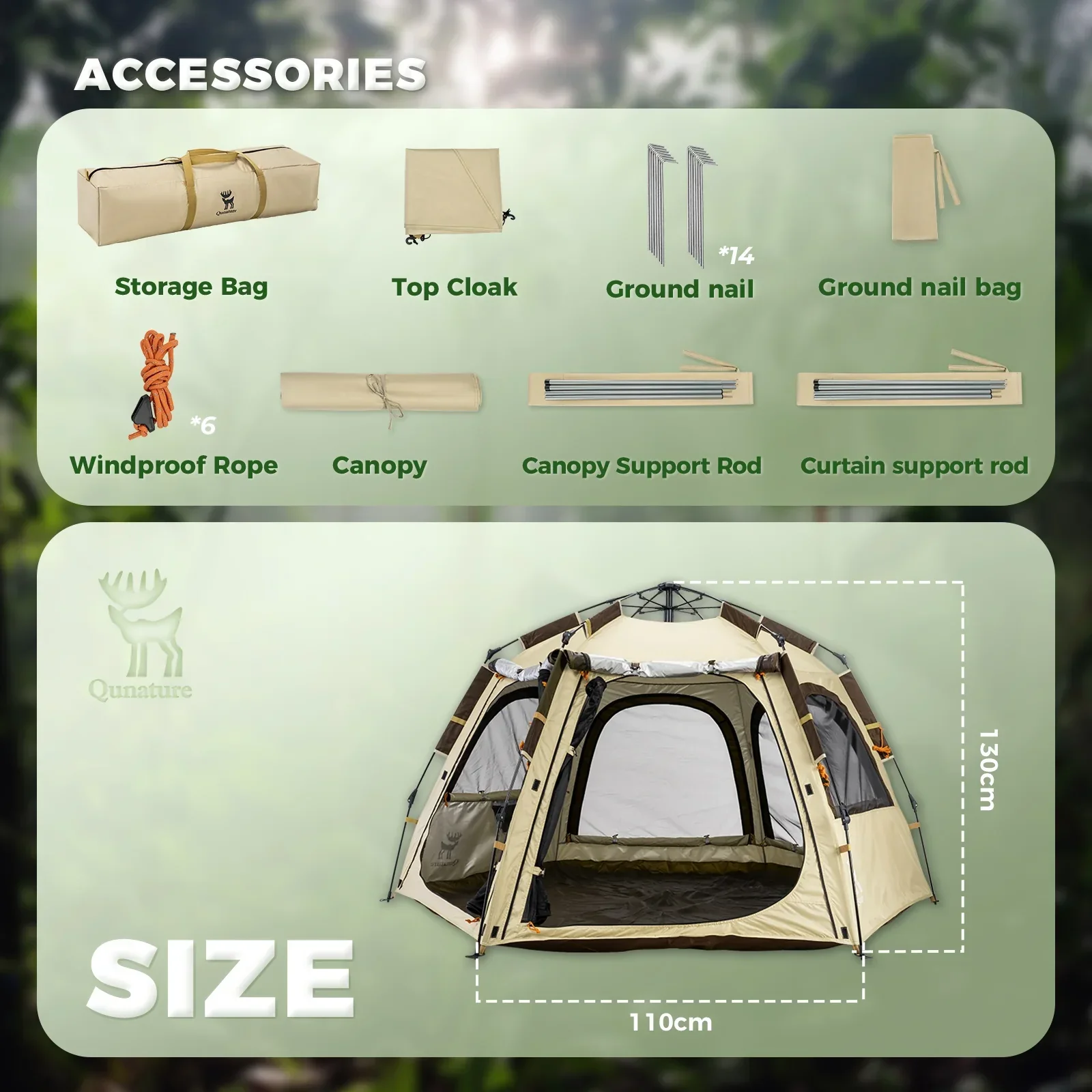 Quick Setup Hexagonal Tent UPF50+ Waterproof Lightweight - Image 13