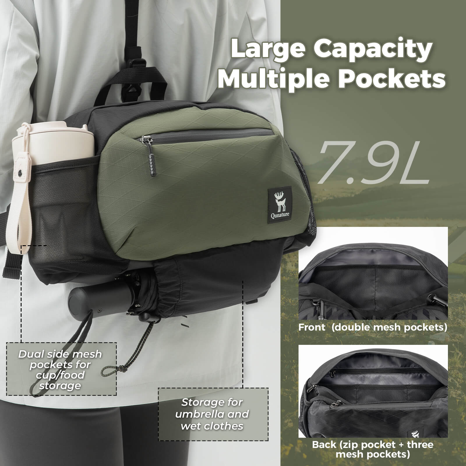 Qunature Bike Backpack Travel Waist Bag 7.9L - Image 4