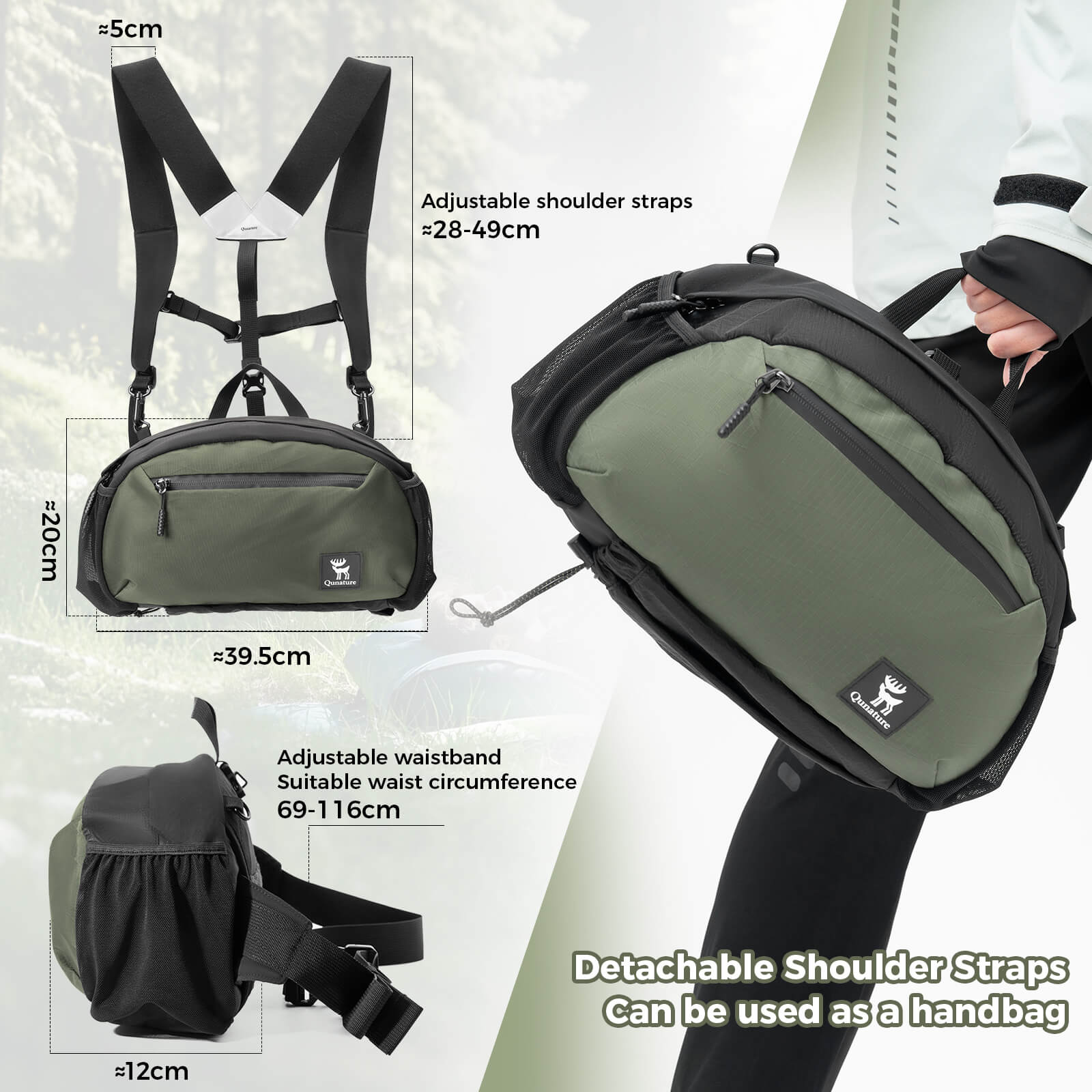 Qunature Bike Backpack Travel Waist Bag 7.9L - Image 6