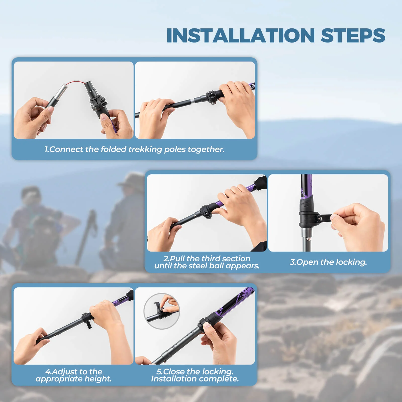 Qunature Trekking Poles Lightweight Foldable 110-130cm - Image 14