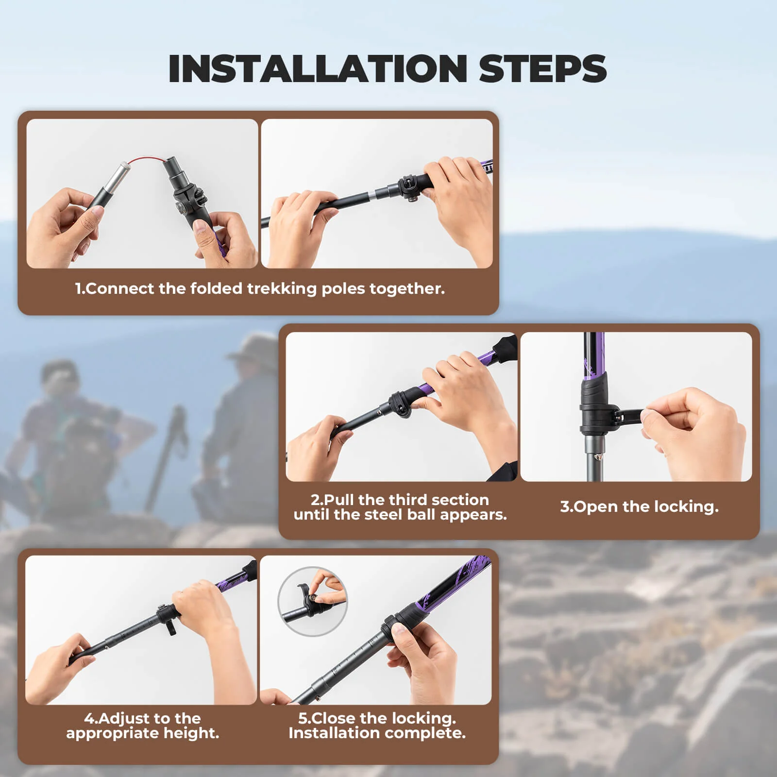 Qunature Trekking Poles Lightweight Foldable 110-130cm - Image 17