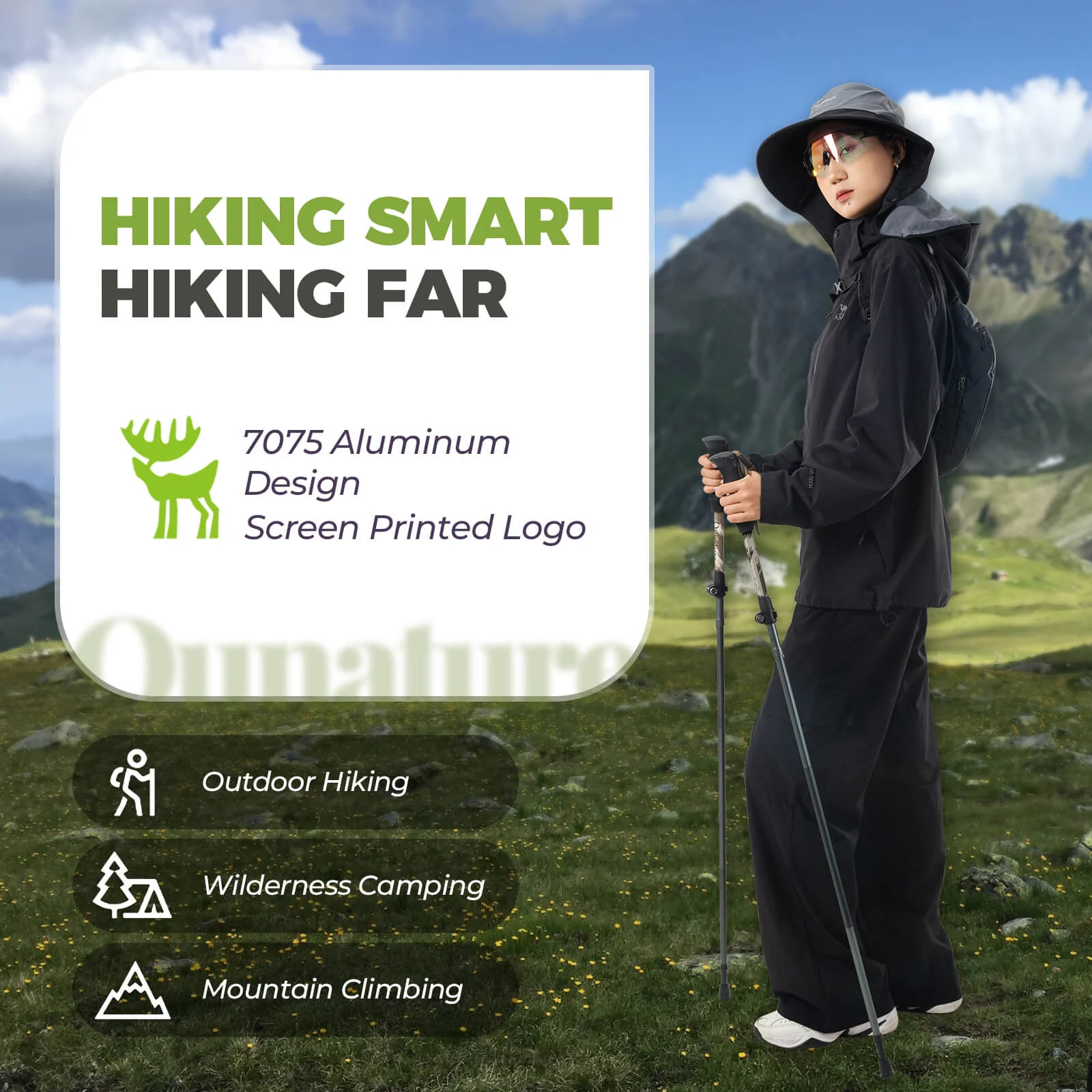 Qunature Trekking Poles Lightweight Foldable 110-130cm - Image 4