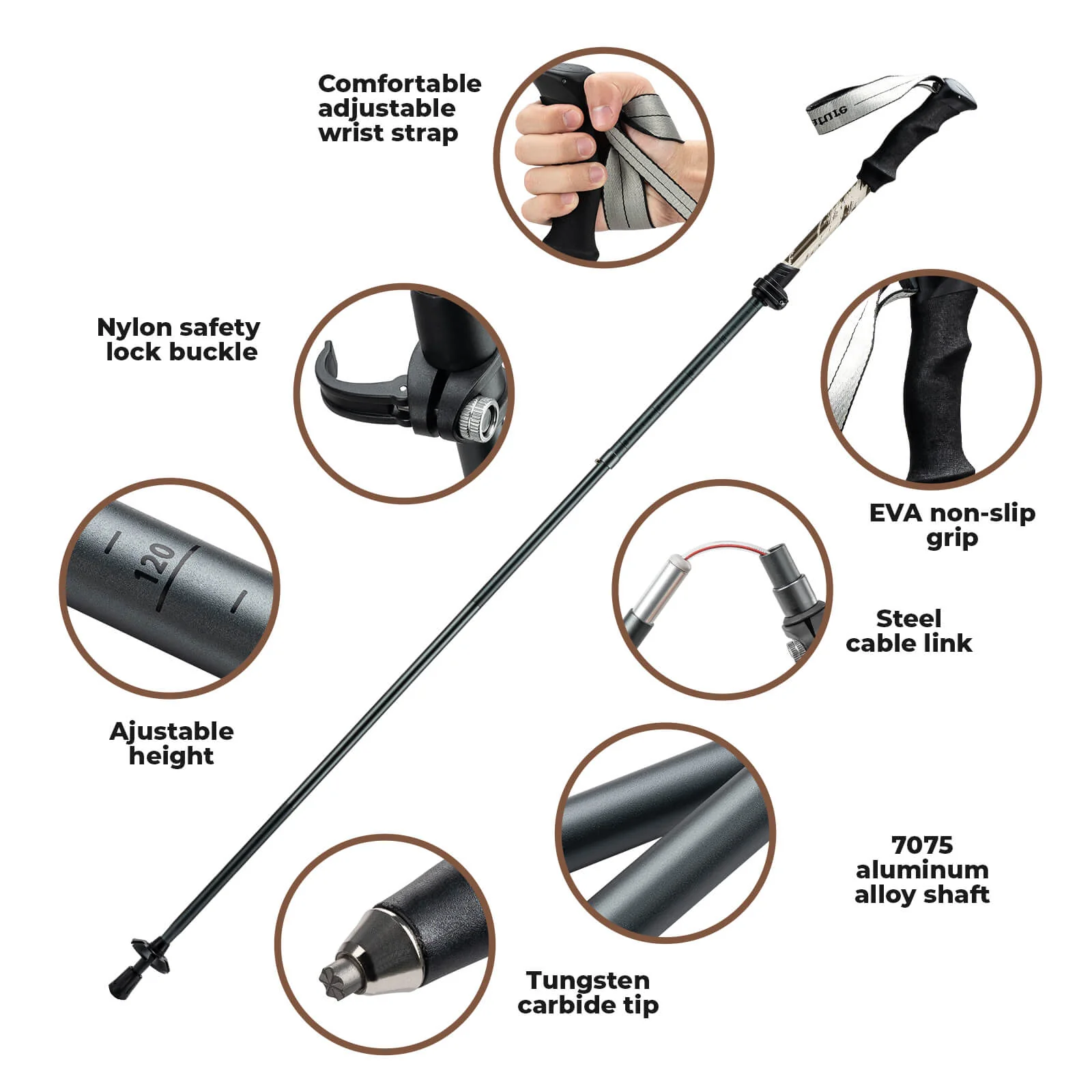 Qunature Trekking Poles Lightweight Foldable 110-130cm - Image 5