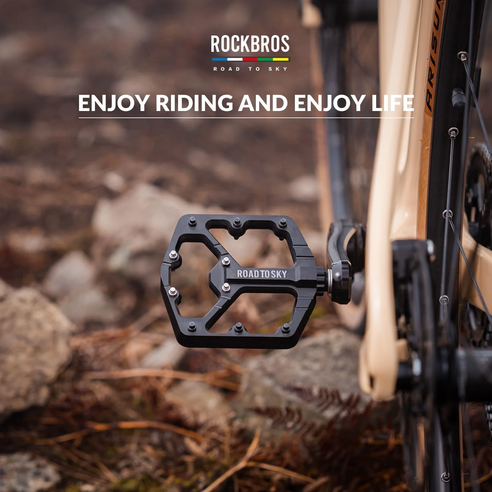 ROCKBROS Road-to-Sky Bicycle Pedals 9/16 Inch Aluminum Alloy Non-Slip - Image 3