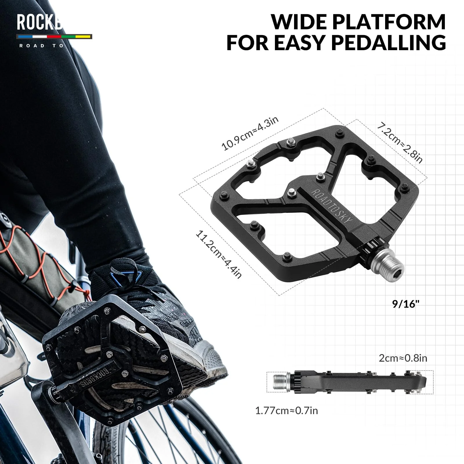 ROCKBROS Road-to-Sky Bicycle Pedals 9/16 Inch Aluminum Alloy Non-Slip - Image 4