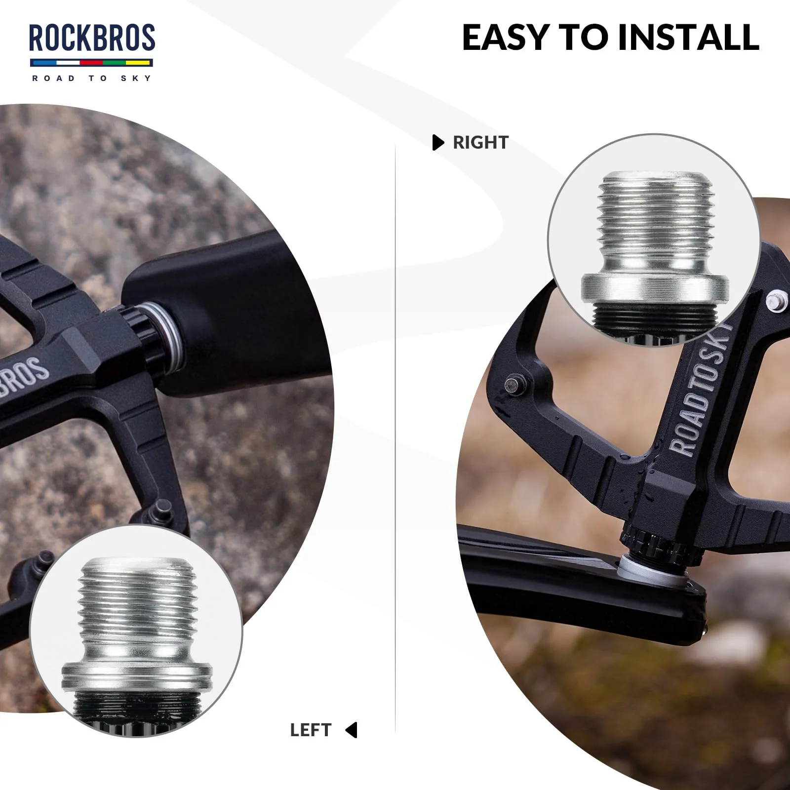 ROCKBROS Road-to-Sky Bicycle Pedals 9/16 Inch Aluminum Alloy Non-Slip - Image 5