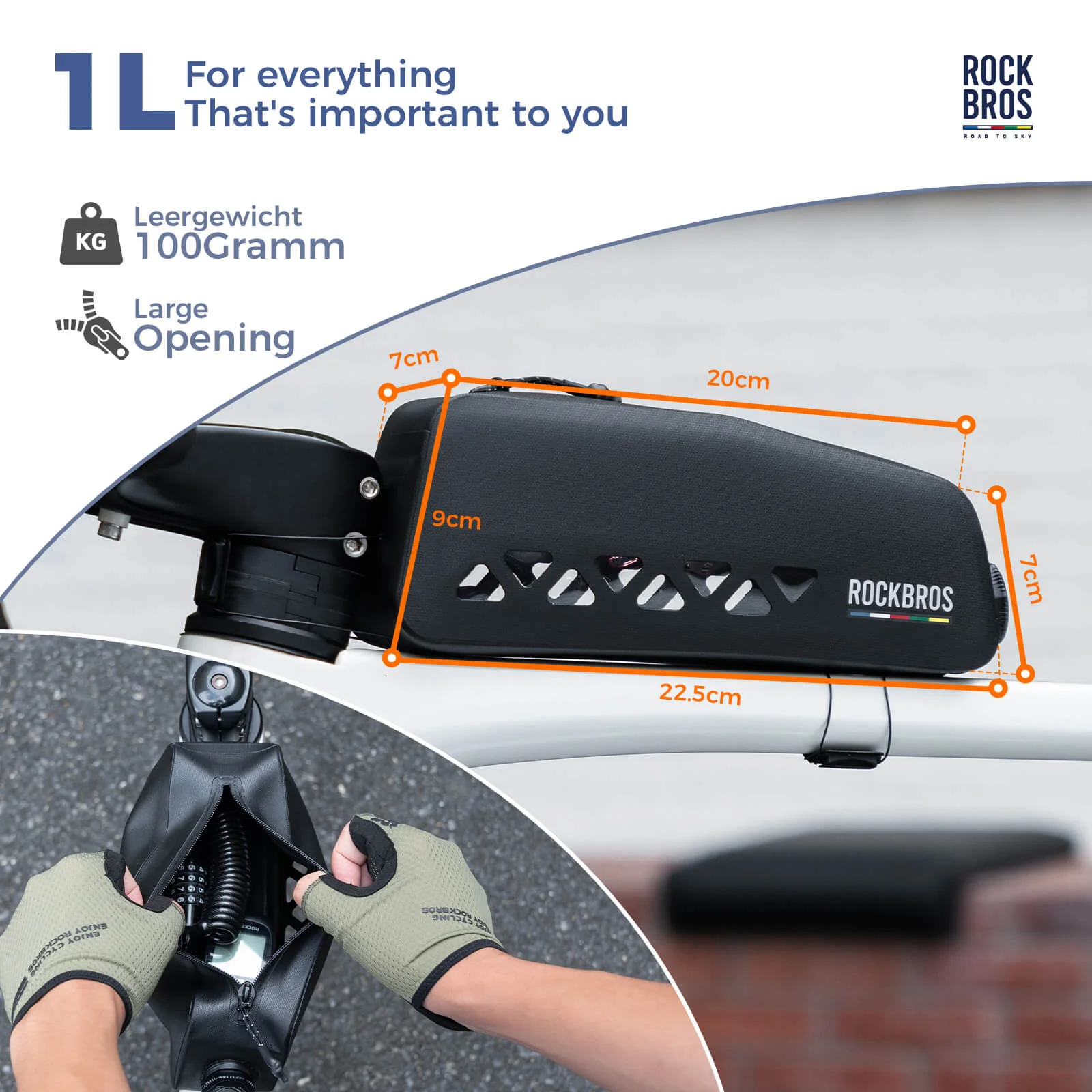 Road-to-Sky Bike Frame Bag 100% Waterproof 1L - AS-142 - Image 16