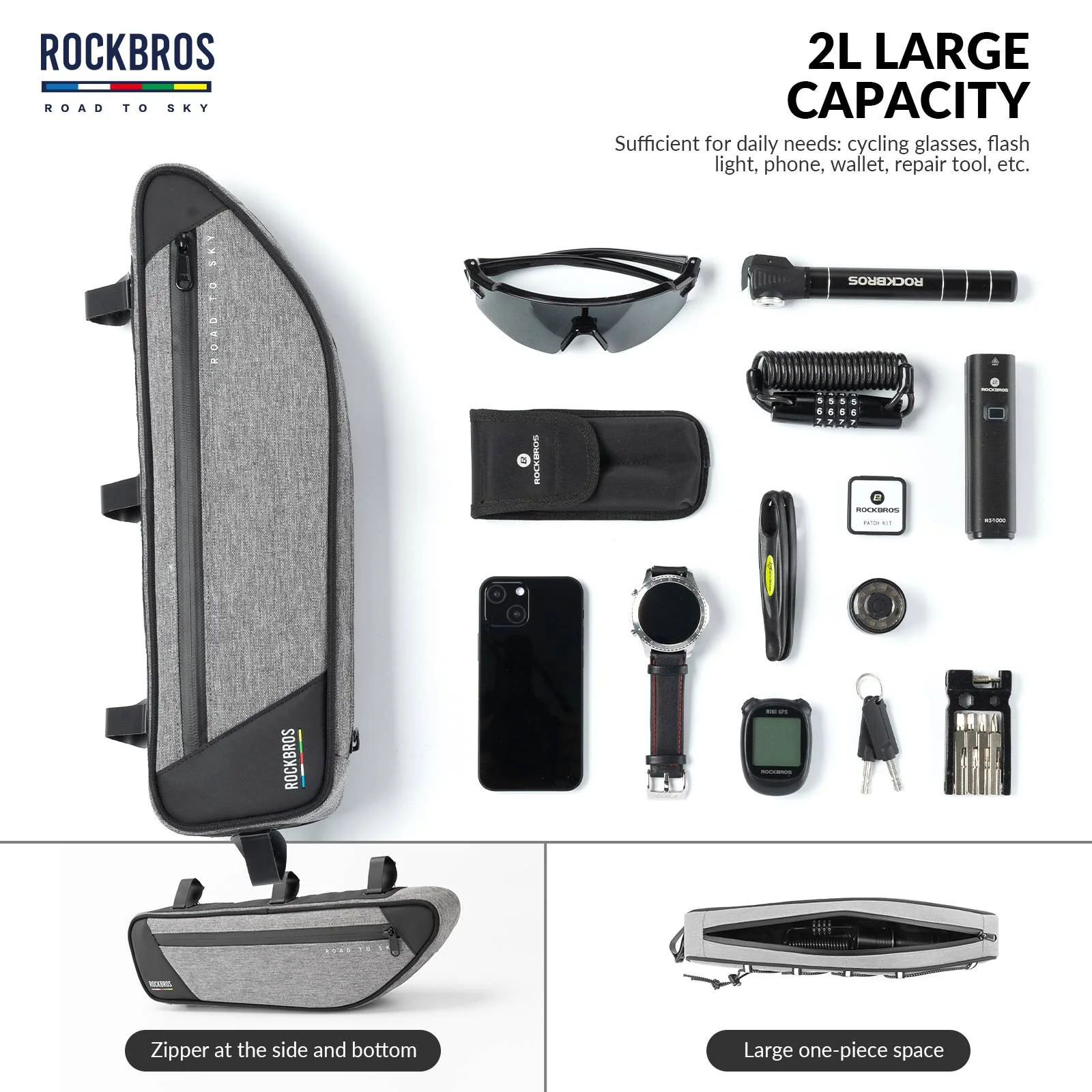 ROCKBROS Road-to-Sky Bike Frame Bag Reflective Waterproof Triangular Bag - Image 12