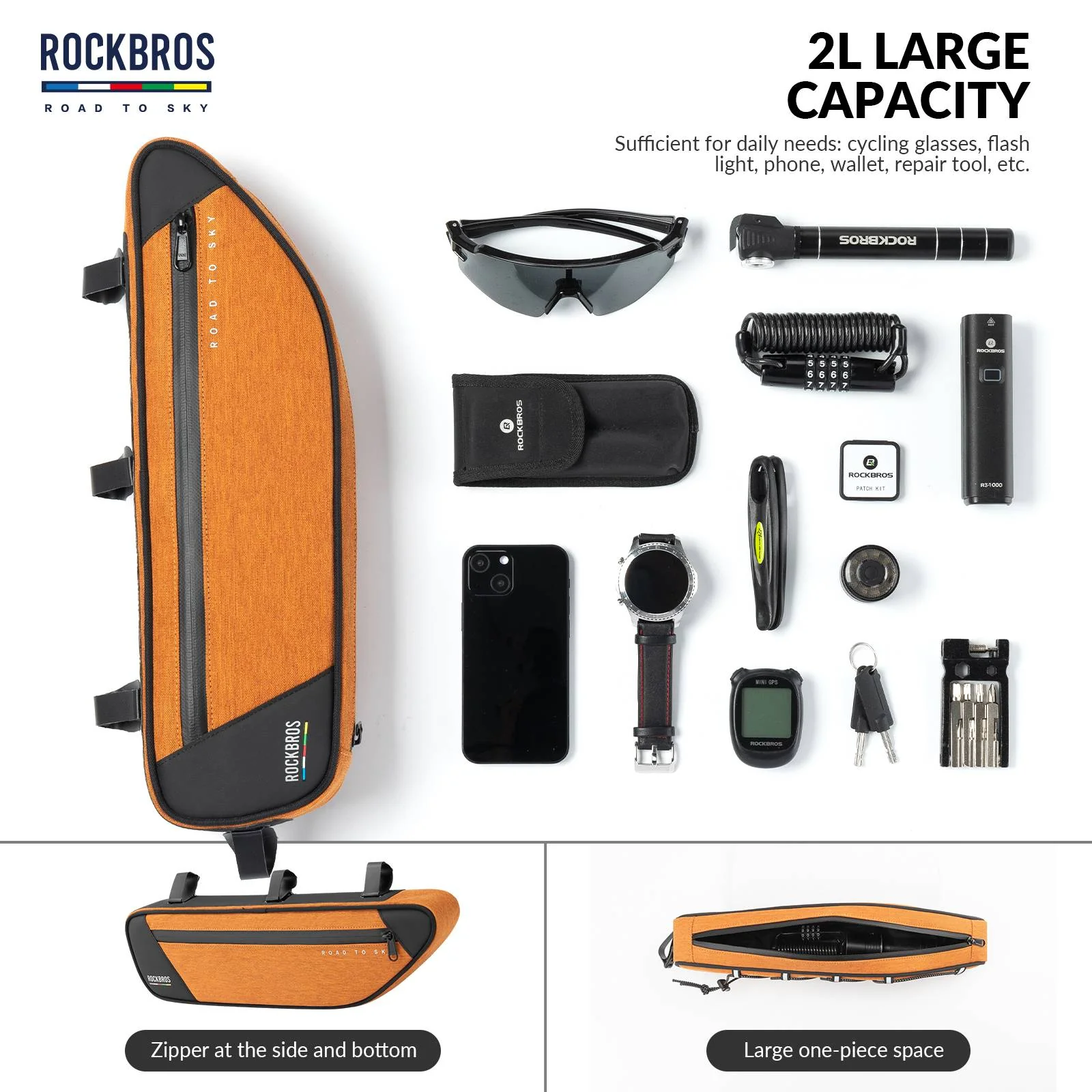 ROCKBROS Road-to-Sky Bike Frame Bag Reflective Waterproof Triangular Bag - Image 20