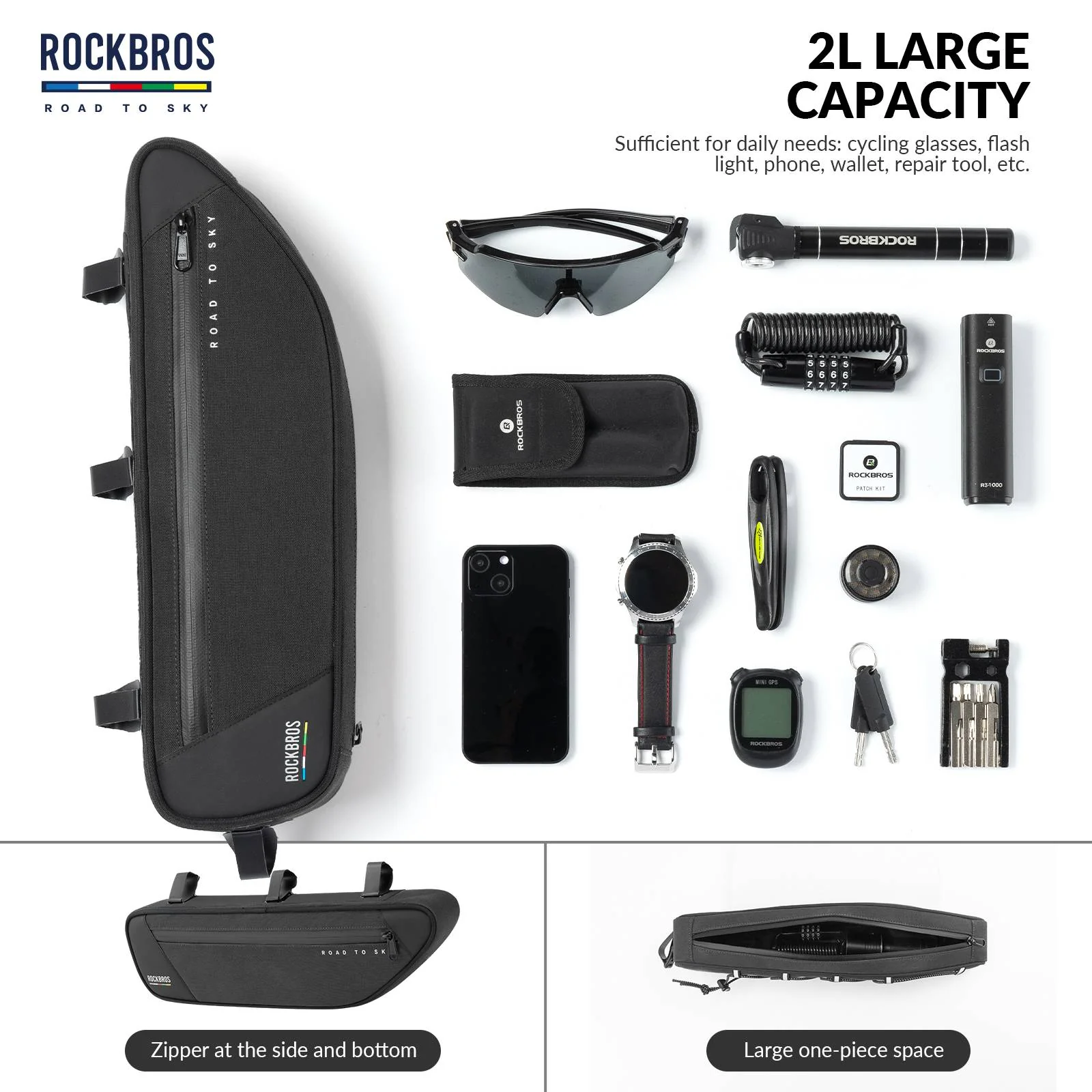 ROCKBROS Road-to-Sky Bike Frame Bag Reflective Waterproof Triangular Bag - Image 36