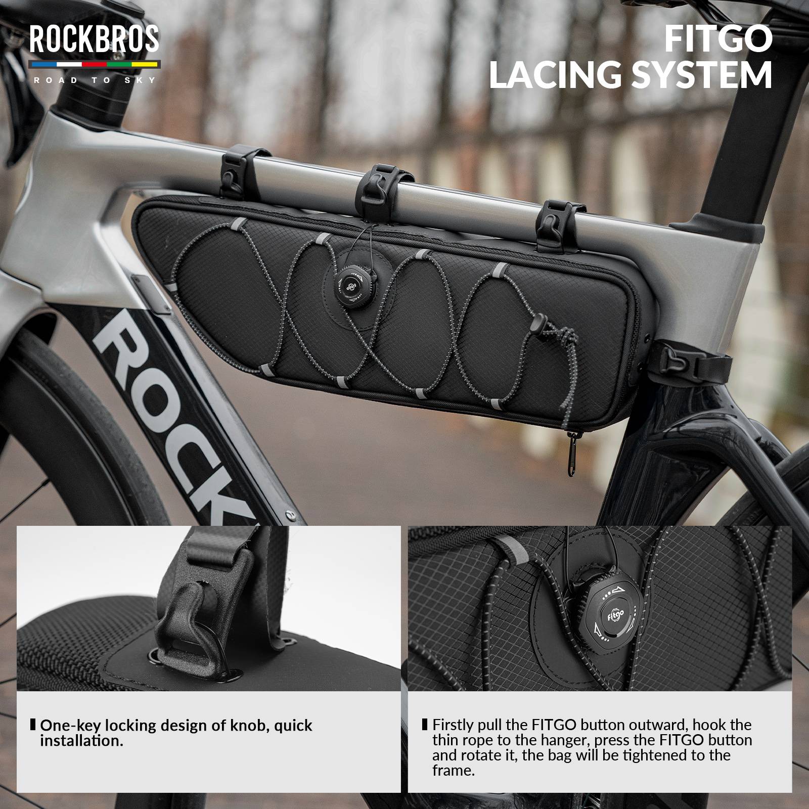 ROCKBROS Road-to-Sky Bike Frame Bag Reflective Waterproof Triangular Bag - Image 38