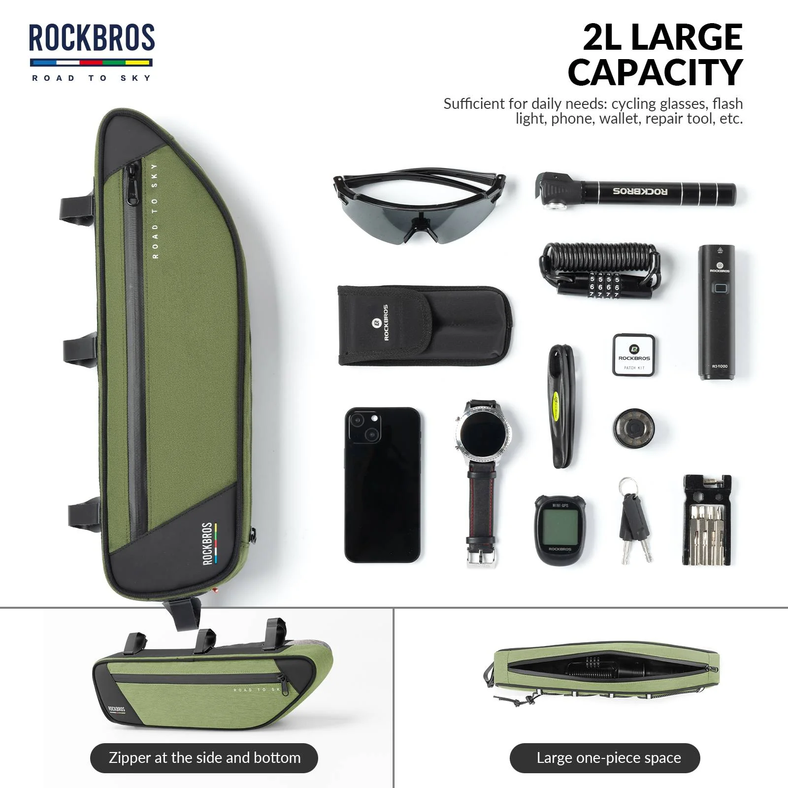 ROCKBROS Road-to-Sky Bike Frame Bag Reflective Waterproof Triangular Bag - Image 4