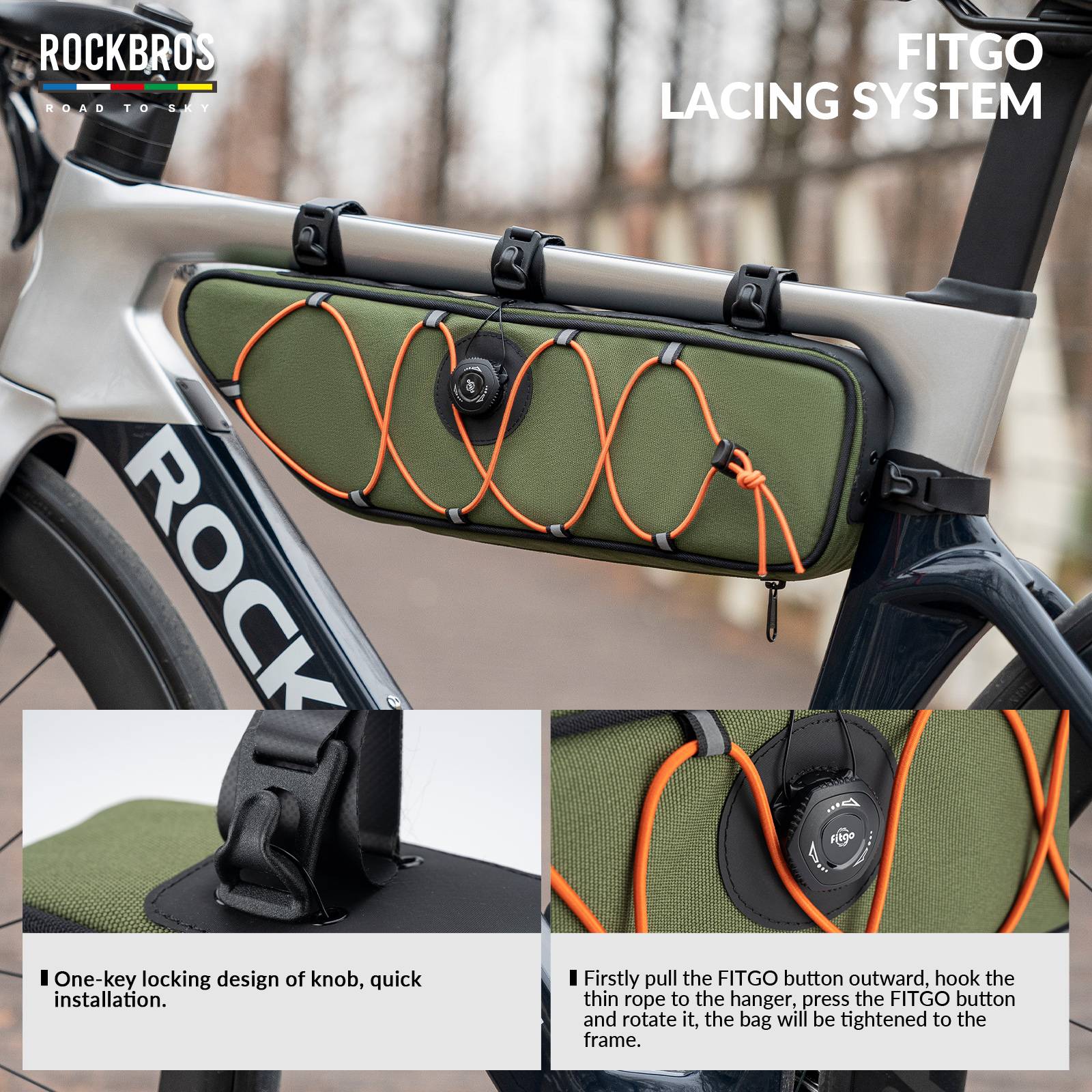 ROCKBROS Road-to-Sky Bike Frame Bag Reflective Waterproof Triangular Bag - Image 6
