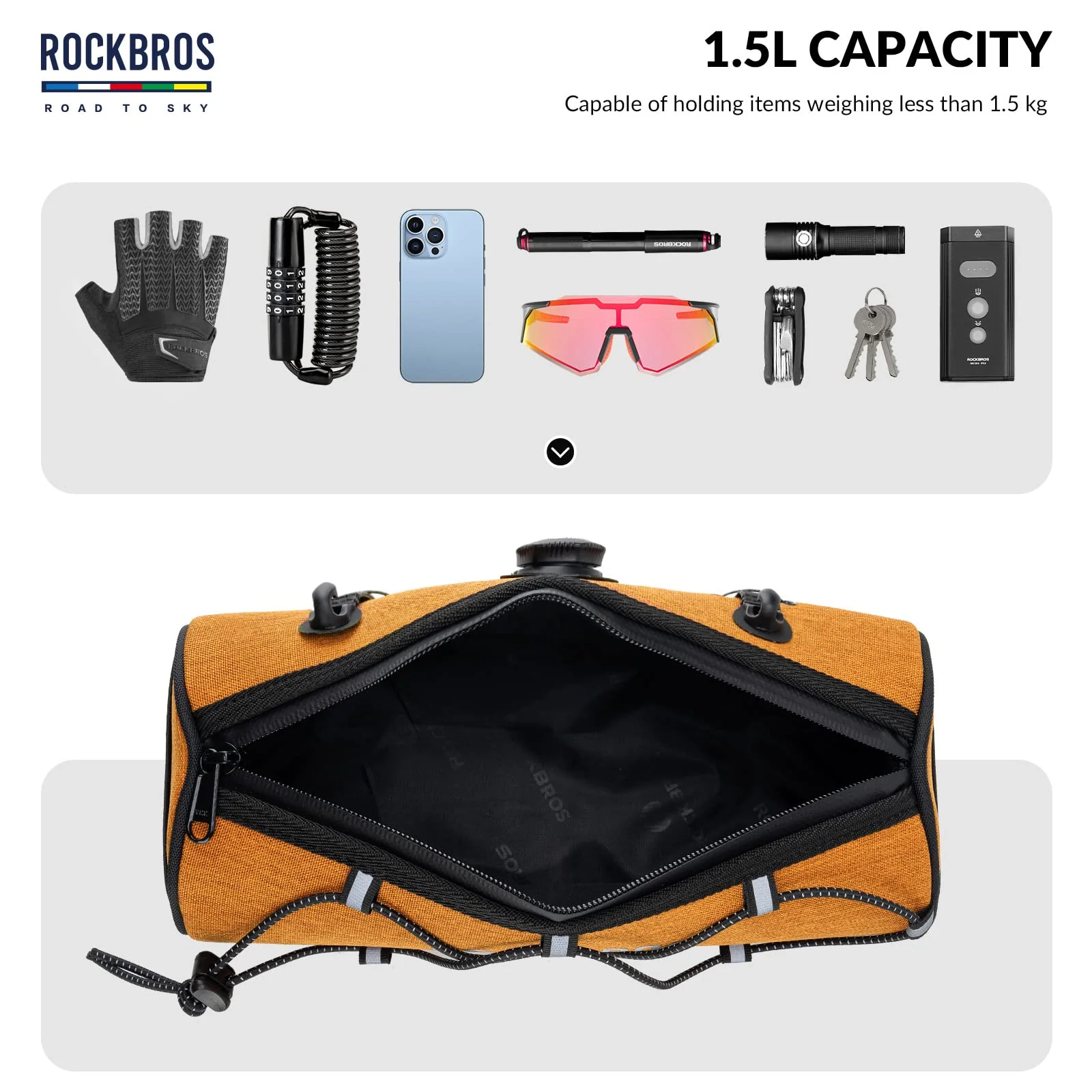 ROCKBROS Road-to-Sky Bicycle Handlebar Bag Front Bag for Bikes 5 Colors - Image 3