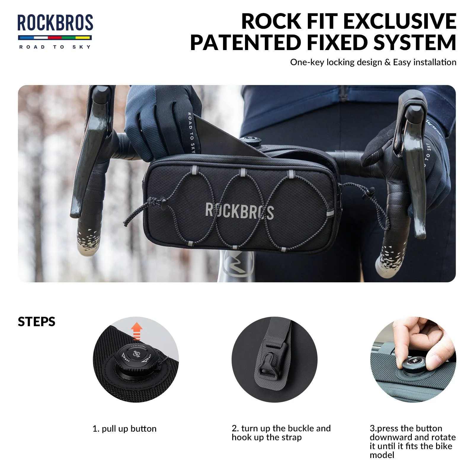 ROCKBROS Road-to-Sky Bicycle Handlebar Bag Waterproof Front Bag 1.9L - Image 19