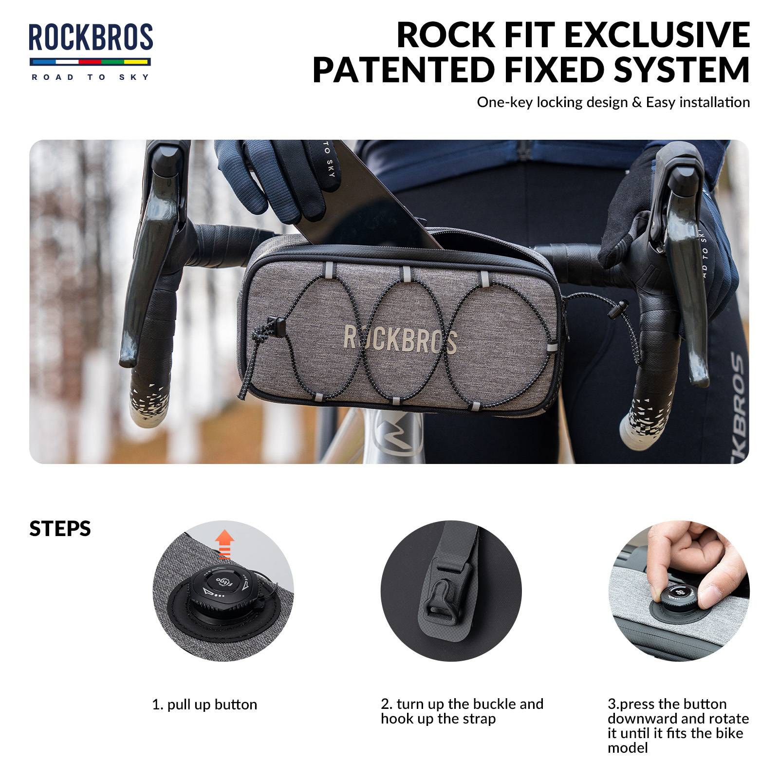 ROCKBROS Road-to-Sky Bicycle Handlebar Bag Waterproof Front Bag 1.9L - Image 25