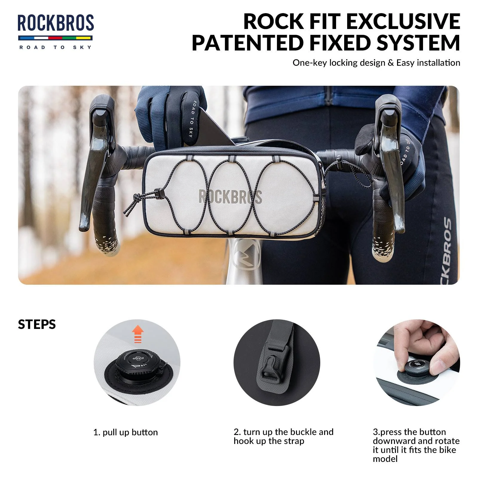 ROCKBROS Road-to-Sky Bicycle Handlebar Bag Waterproof Front Bag 1.9L - Image 7