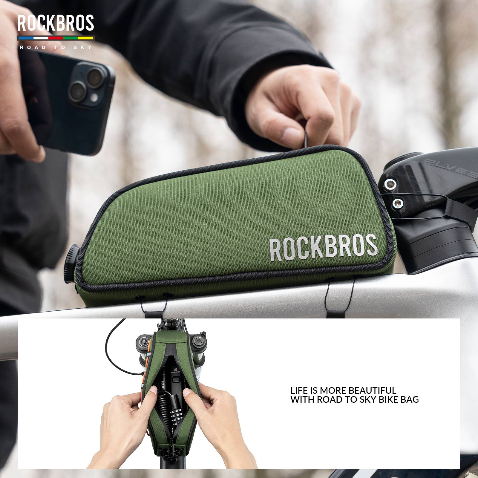 ROCKBROS Road-to-Sky Bicycle Top Tube Bag Frame Bag 0.7L Reflective Bicycle Bag - Image 10