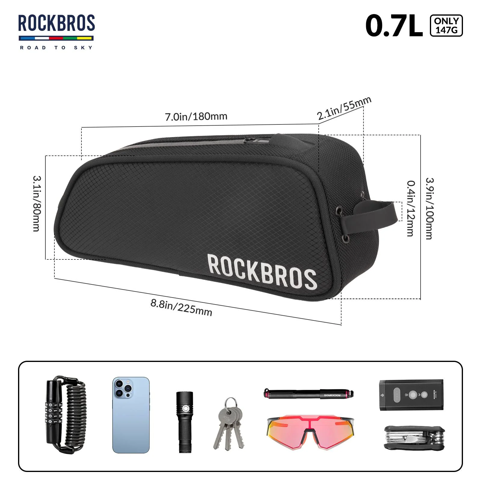 ROCKBROS Road-to-Sky Bicycle Top Tube Bag Frame Bag 0.7L Reflective Bicycle Bag - Image 13