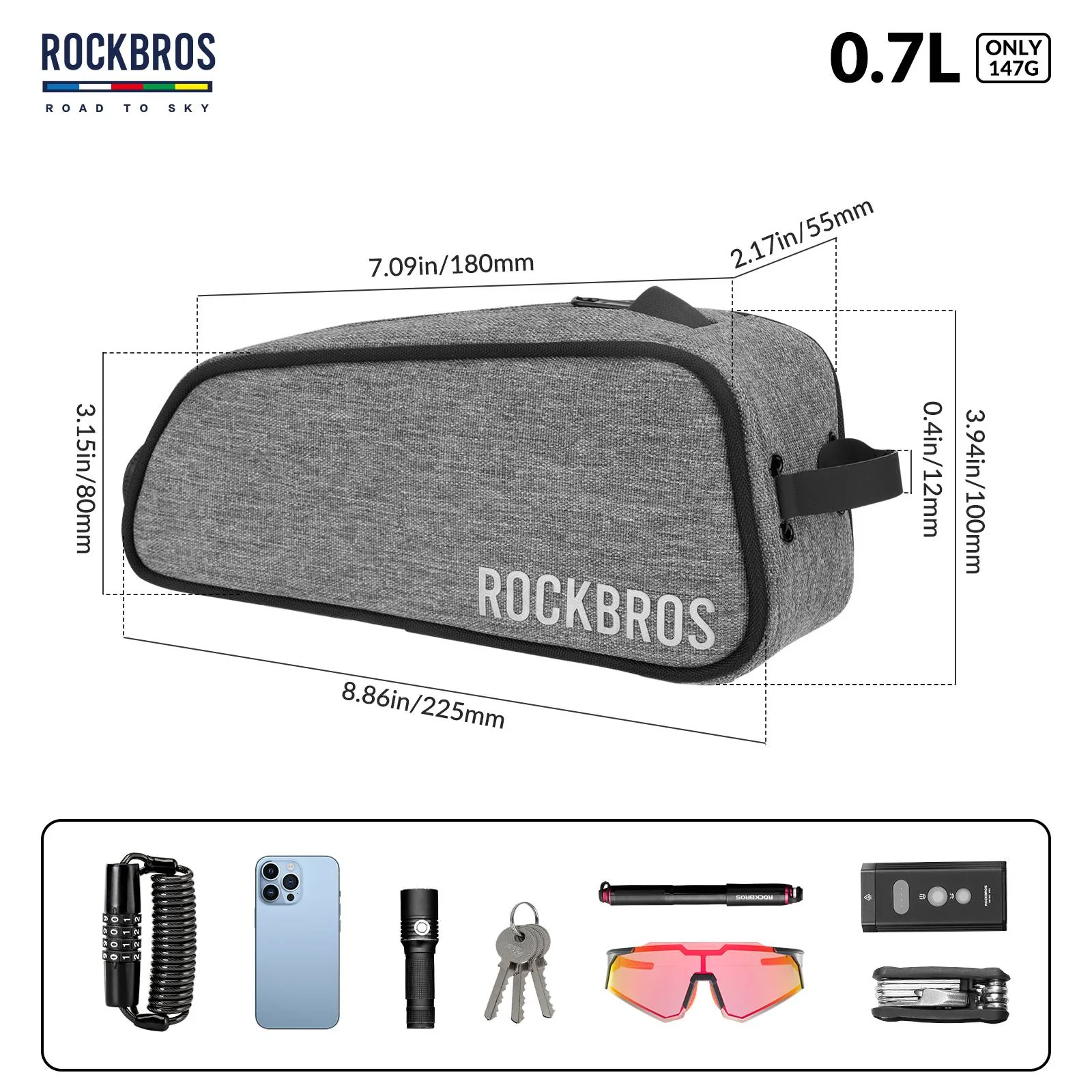ROCKBROS Road-to-Sky Bicycle Top Tube Bag Frame Bag 0.7L Reflective Bicycle Bag - Image 18