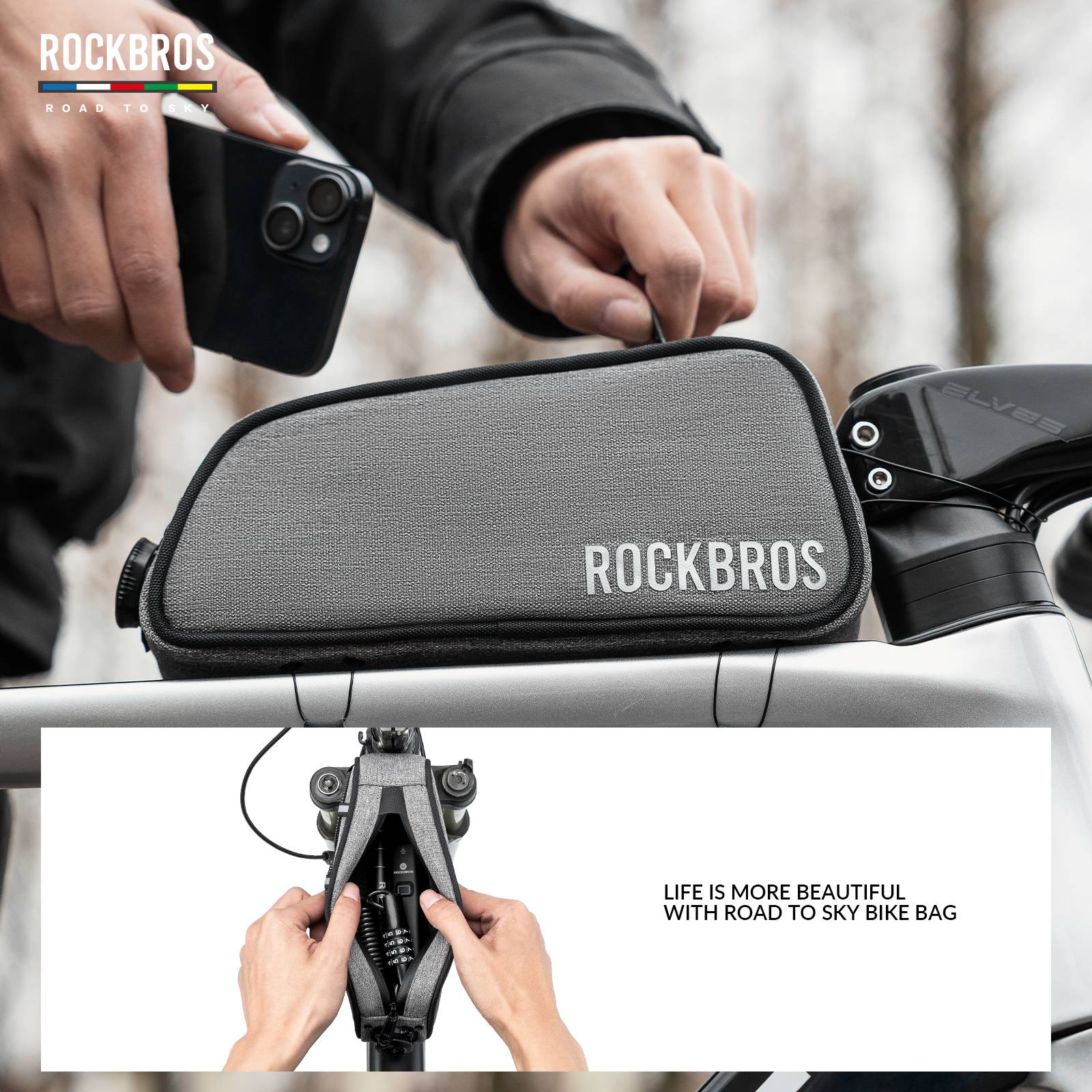 ROCKBROS Road-to-Sky Bicycle Top Tube Bag Frame Bag 0.7L Reflective Bicycle Bag - Image 20