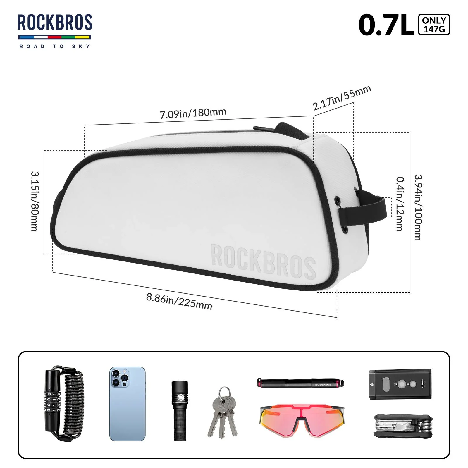 ROCKBROS Road-to-Sky Bicycle Top Tube Bag Frame Bag 0.7L Reflective Bicycle Bag - Image 23