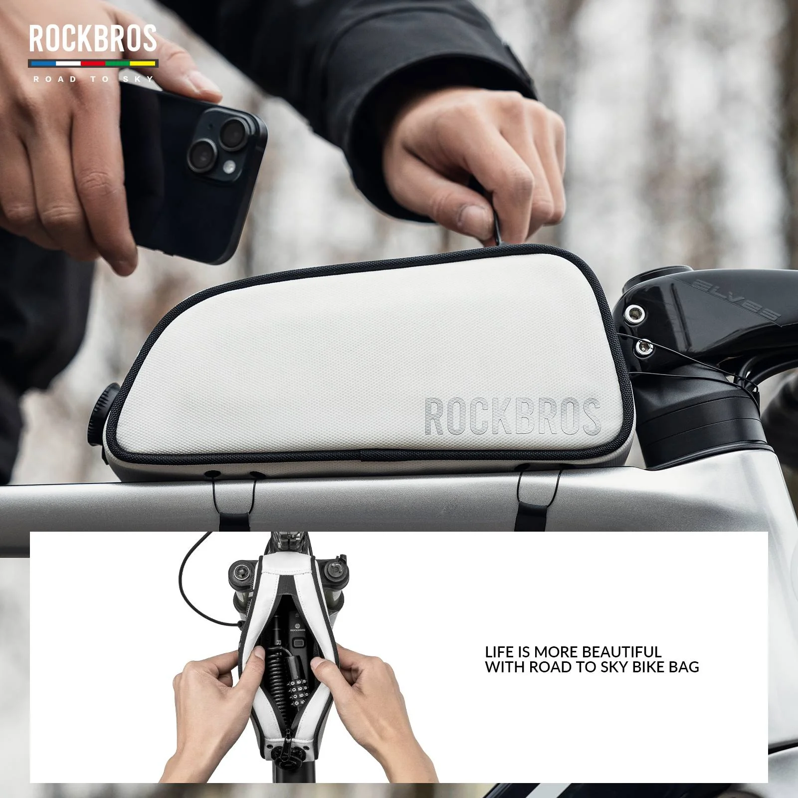 ROCKBROS Road-to-Sky Bicycle Top Tube Bag Frame Bag 0.7L Reflective Bicycle Bag - Image 25
