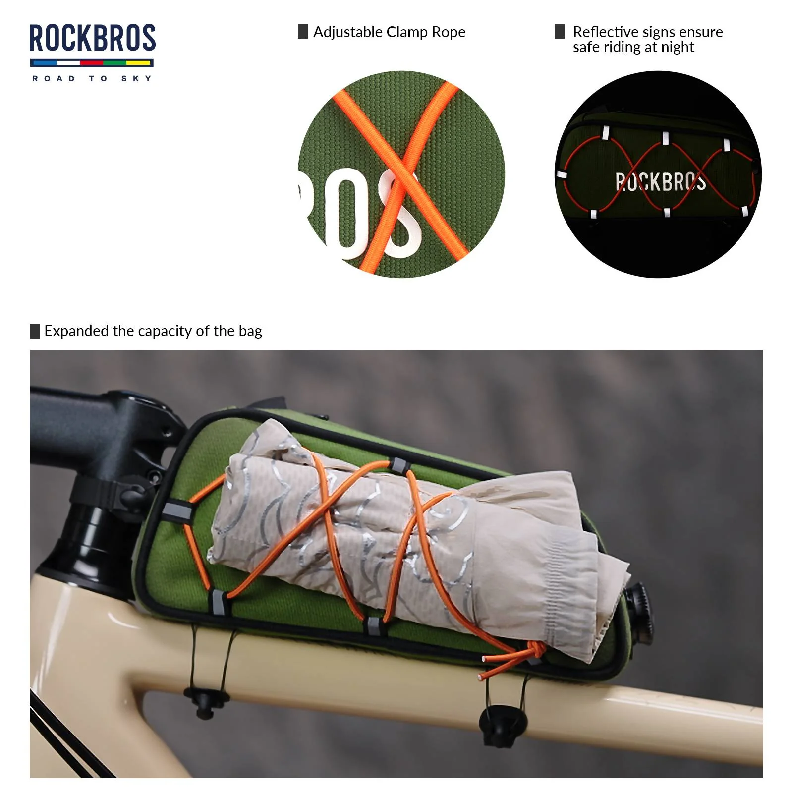 ROCKBROS Road-to-Sky Bicycle Top Tube Bag Frame Bag 0.7L Reflective Bicycle Bag - Image 27