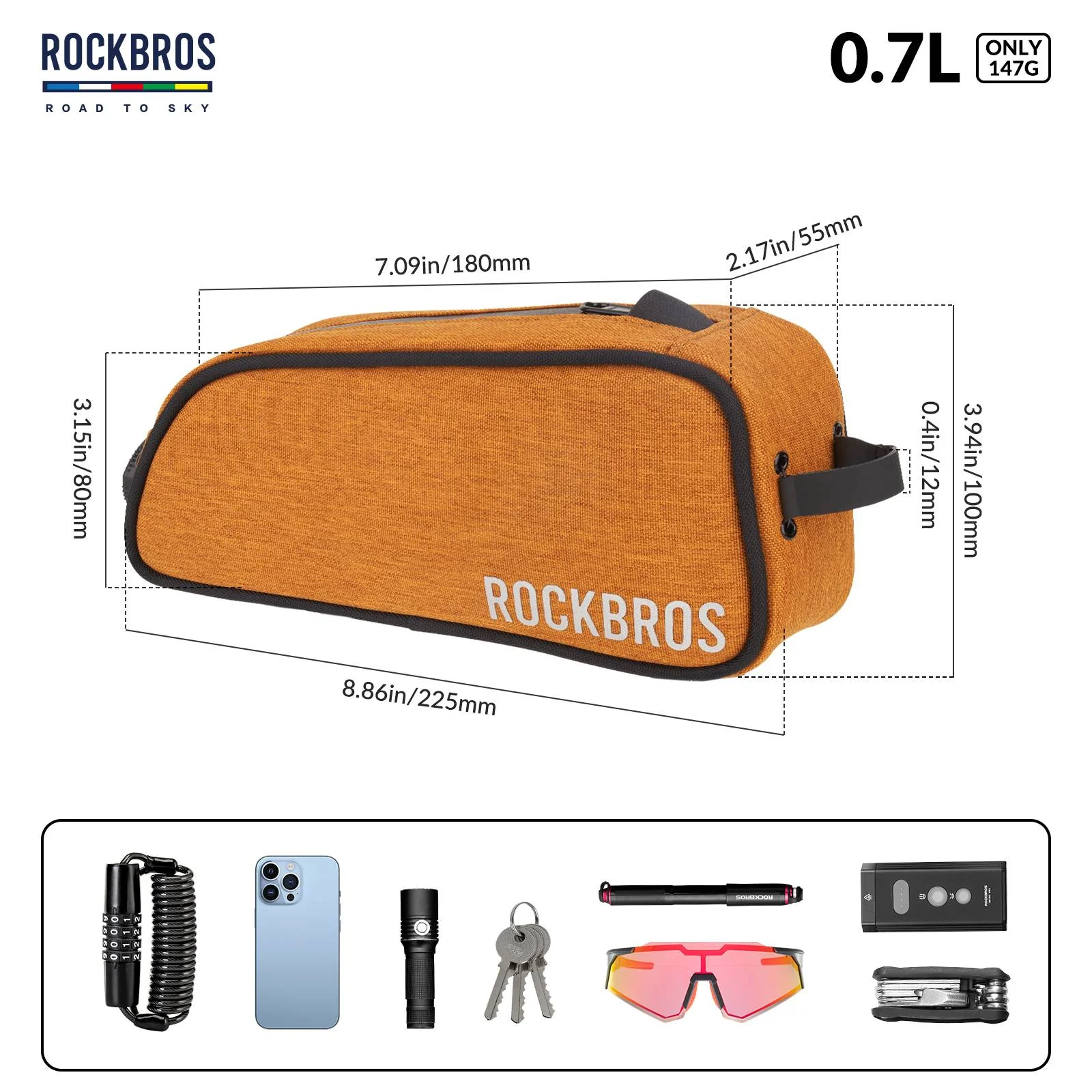 ROCKBROS Road-to-Sky Bicycle Top Tube Bag Frame Bag 0.7L Reflective Bicycle Bag - Image 3