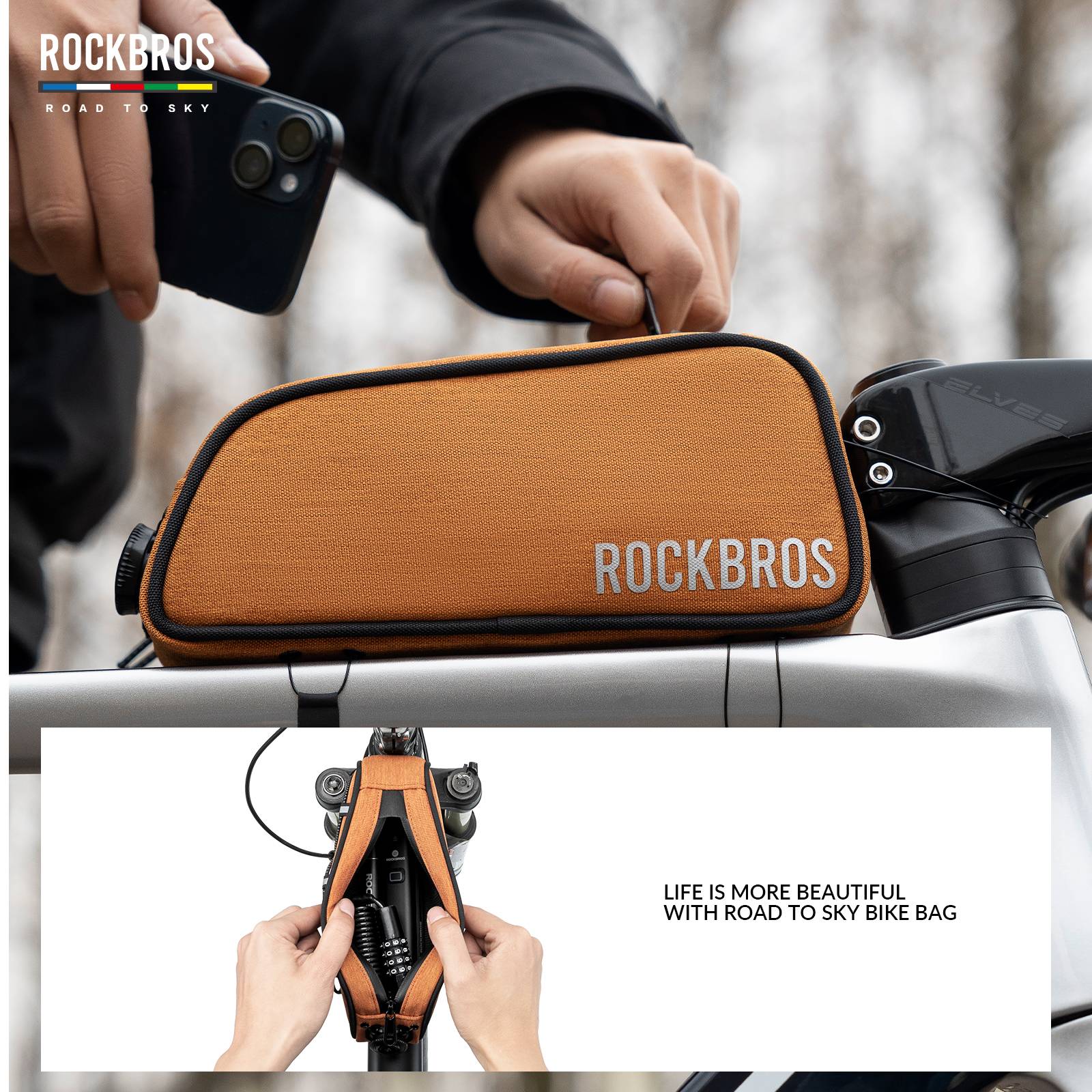 ROCKBROS Road-to-Sky Bicycle Top Tube Bag Frame Bag 0.7L Reflective Bicycle Bag - Image 5