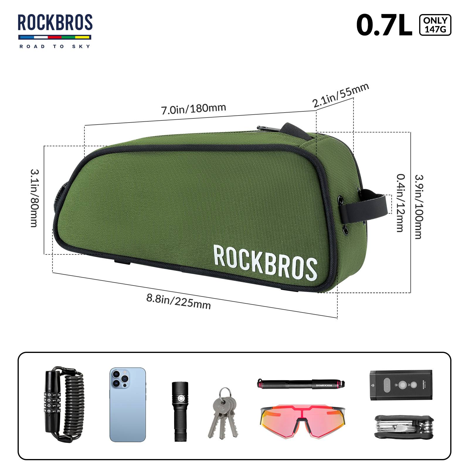 ROCKBROS Road-to-Sky Bicycle Top Tube Bag Frame Bag 0.7L Reflective Bicycle Bag - Image 8