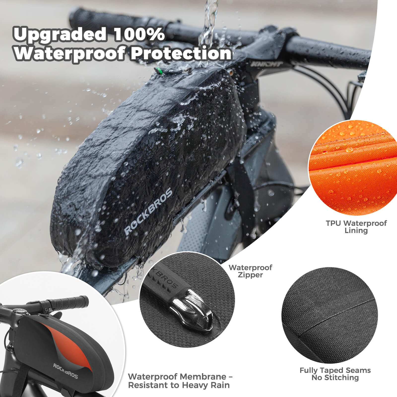 ROCKBROS 100% Waterproof Bike Frame Bag With Upgraded Seamless Zipper - Image 4