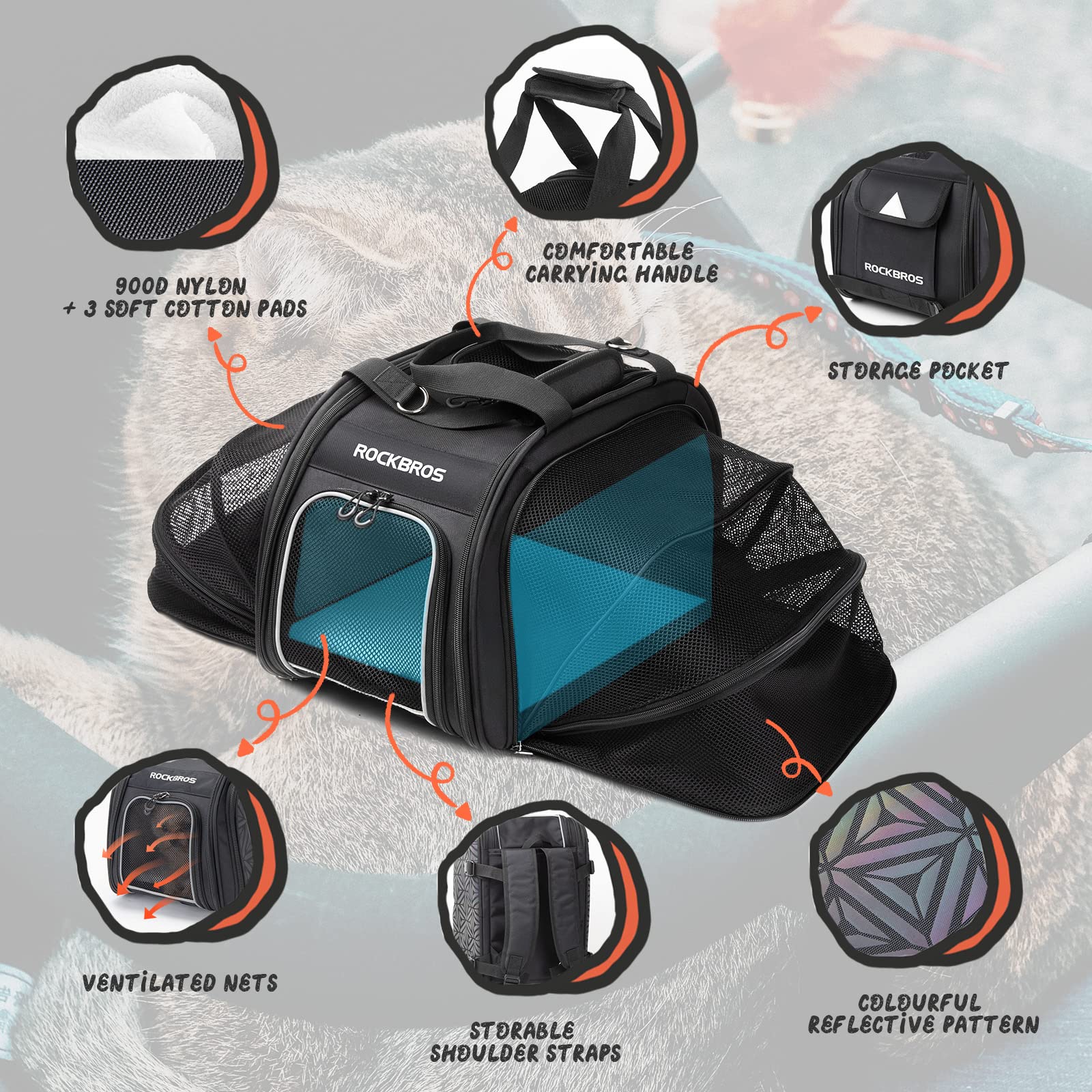ROCKBROS 25L Foldable Pet Carrier Bag for Cats and Dogs Portable Breathable - Image 5