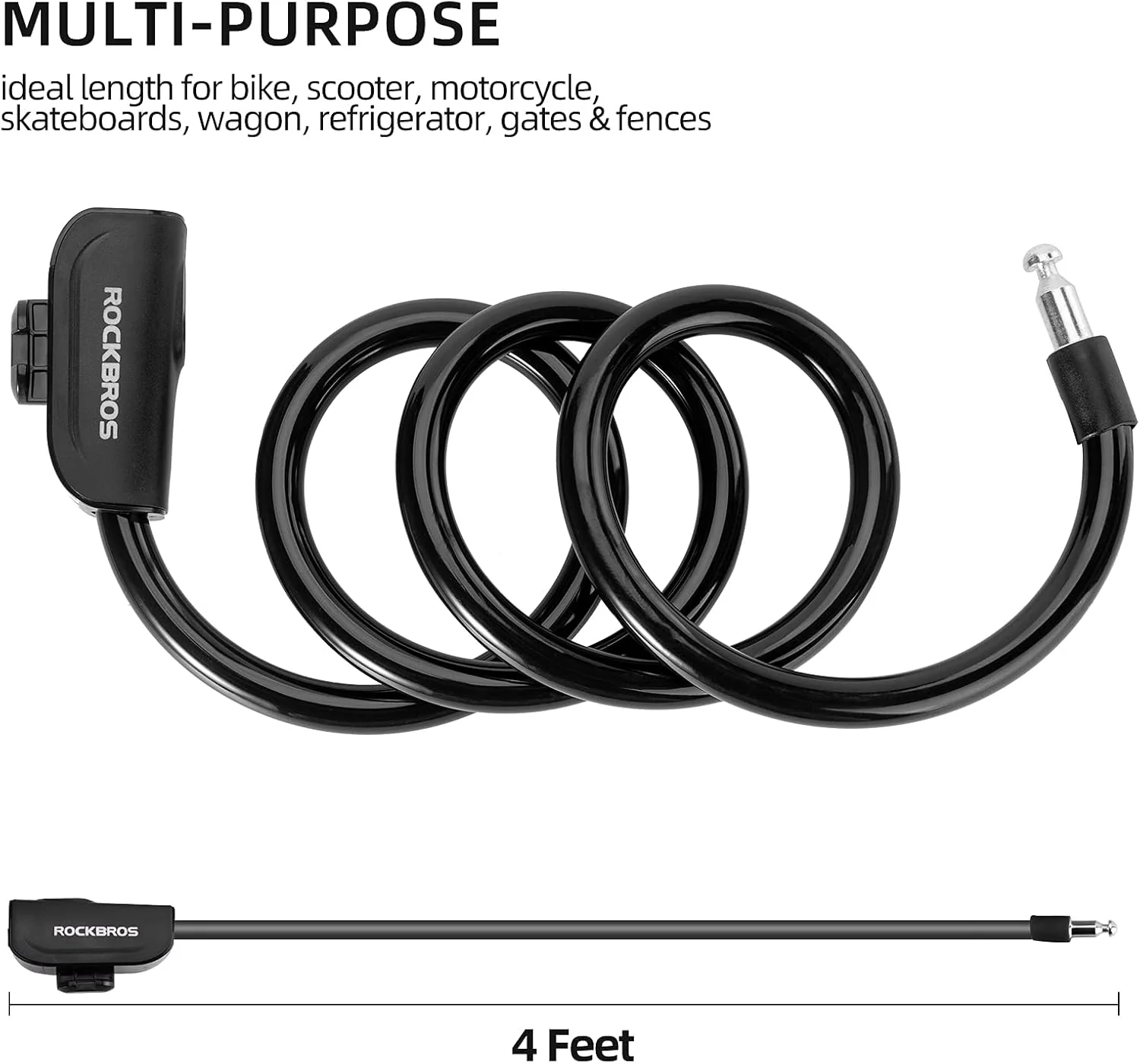 3ft Bike Cable Lock - Secure Lightweight with Mounting Bracket - Image 4