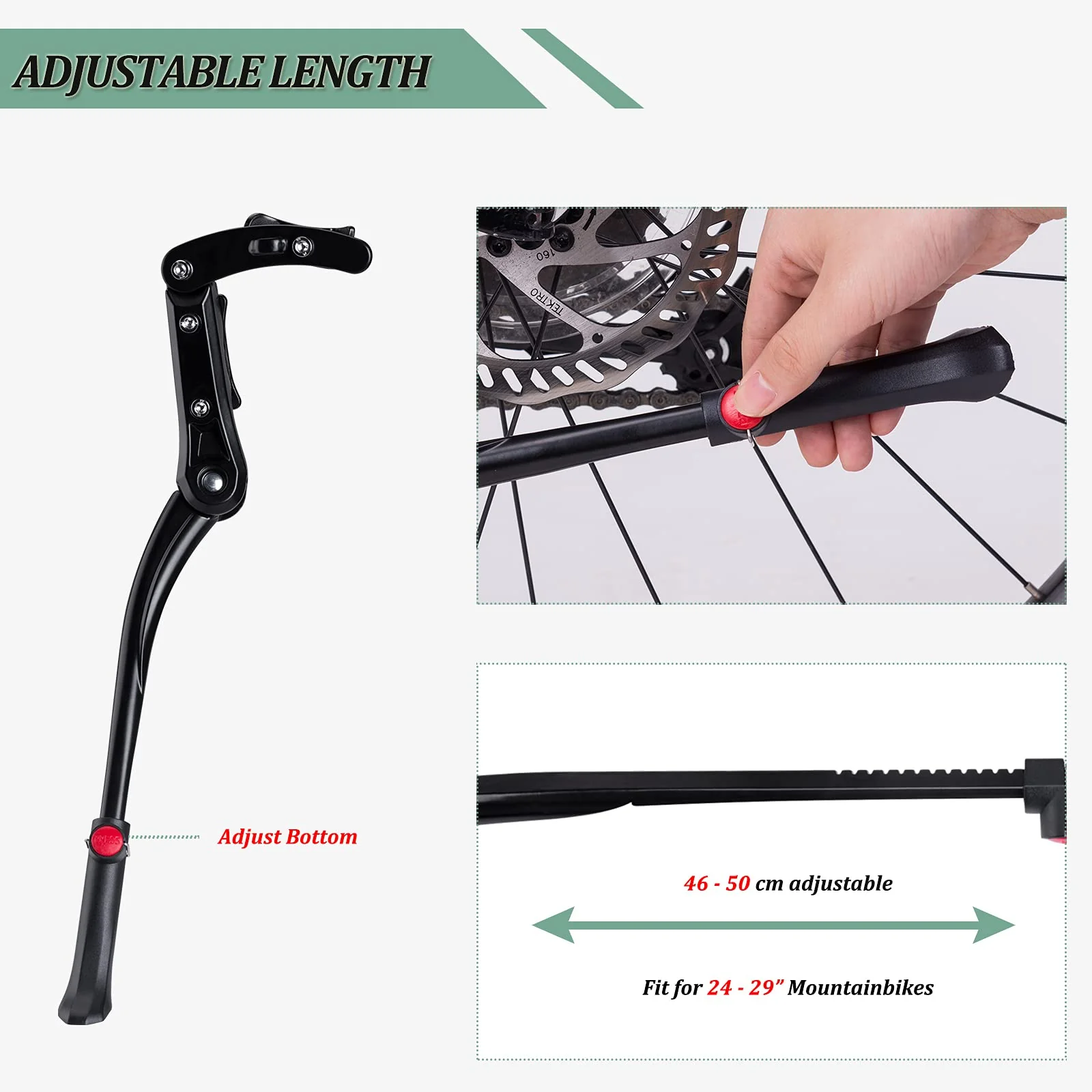 ROCKBROS Adjustable Kickstand Aluminum Alloy for 24-29 Inch Bike - Image 4