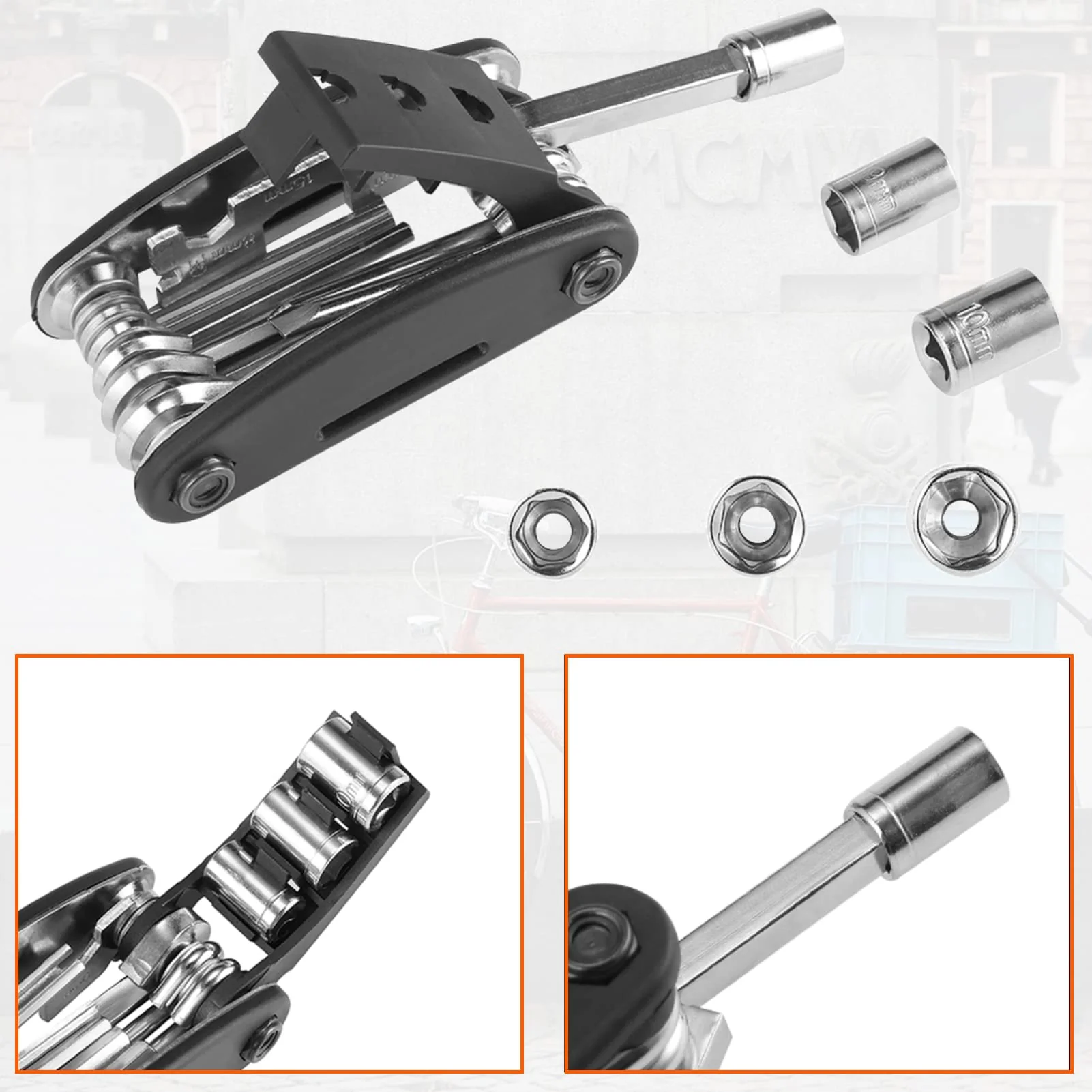 ROCKBROS Bicycle Repair Tool Bike Pocket Multi Function Folding Tool 16 in 1 Black - Image 4